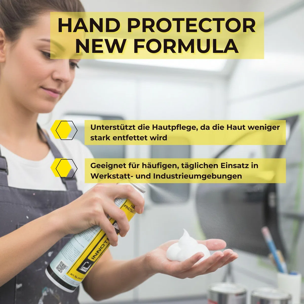 2 Stück Innotec Hand Protector New Formula 150 ml – Schutzspray gegen stark schmutzende Substanzen wie Lack, Öl, Fett, Spachtel, Dichtmasse, Kleber und PU-Schaum – ideal für Werkstatt und Industrie