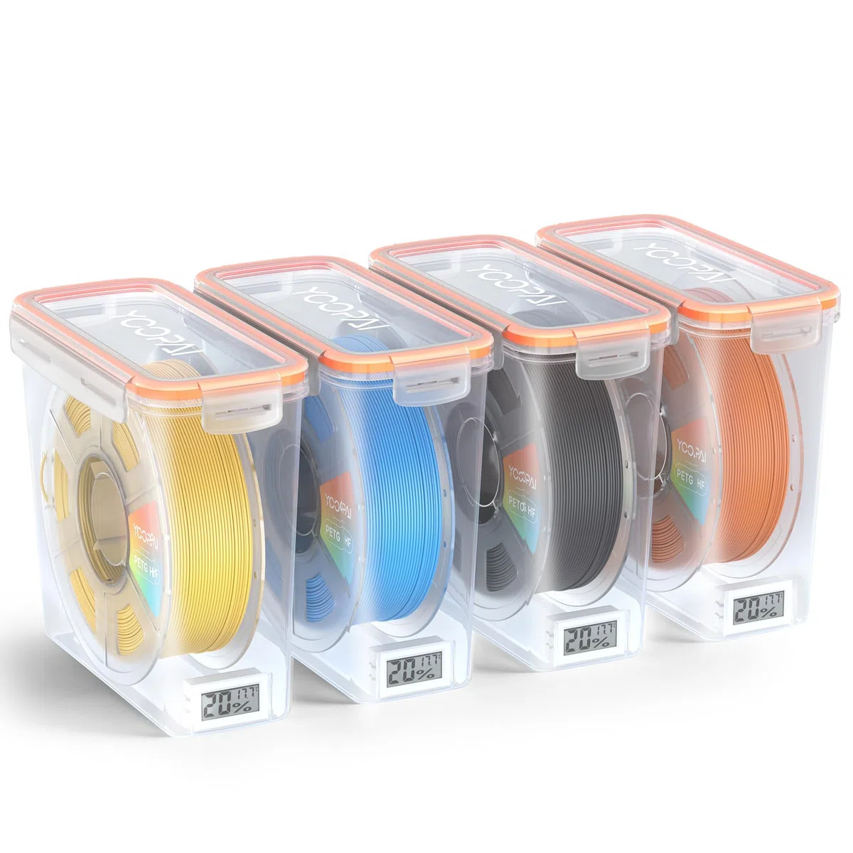 YOOPAI Pro Filament Aufbewahrungsbox mit Temperatur & Feuchtigkeitsmonitor – EinzelspulenLagerbox, luftdicht, sichtbares Display, feuchtigkeits- & staubgeschützt für 3D-Druck (4er-Pack)