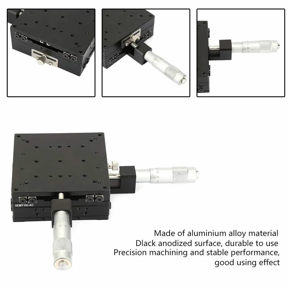 XY Lineartisch SEMY100-AC，100 * 100 * 40 mm Cross Roller Type Mikrometer-Differentialkopf Trimmplattform für Labor-Präzisionsinspektion，Positionierung und Bewegung mechanischer Geräte