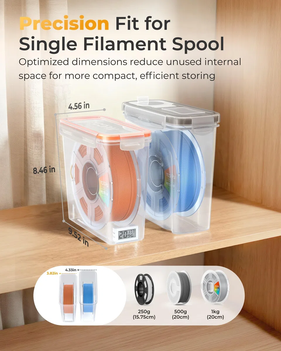 YOOPAI Pro Filament Aufbewahrungsbox mit Temperatur & Feuchtigkeitsmonitor – EinzelspulenLagerbox, luftdicht, sichtbares Display, feuchtigkeits- & staubgeschützt für 3D-Druck (4er-Pack)