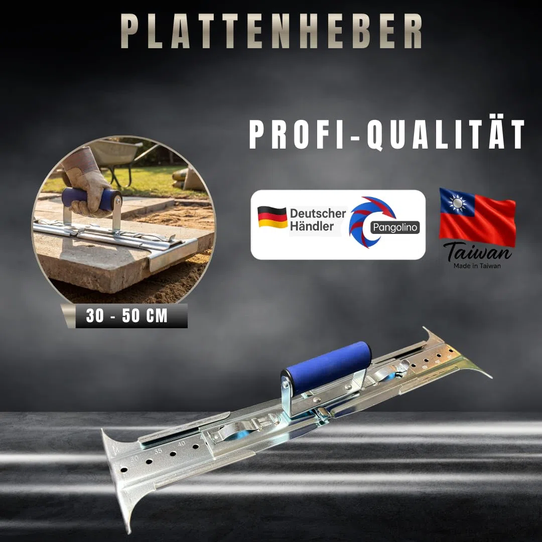 PANGOLINO Plattenheber verstellbar 30–50 cm | 6-stufig | Verlegewerkzeug bis 30 kg | Für Terrassenplatten, Betonplatten, Gehwegplatten, Fliesen & Naturstein | Ergonomischer Griff