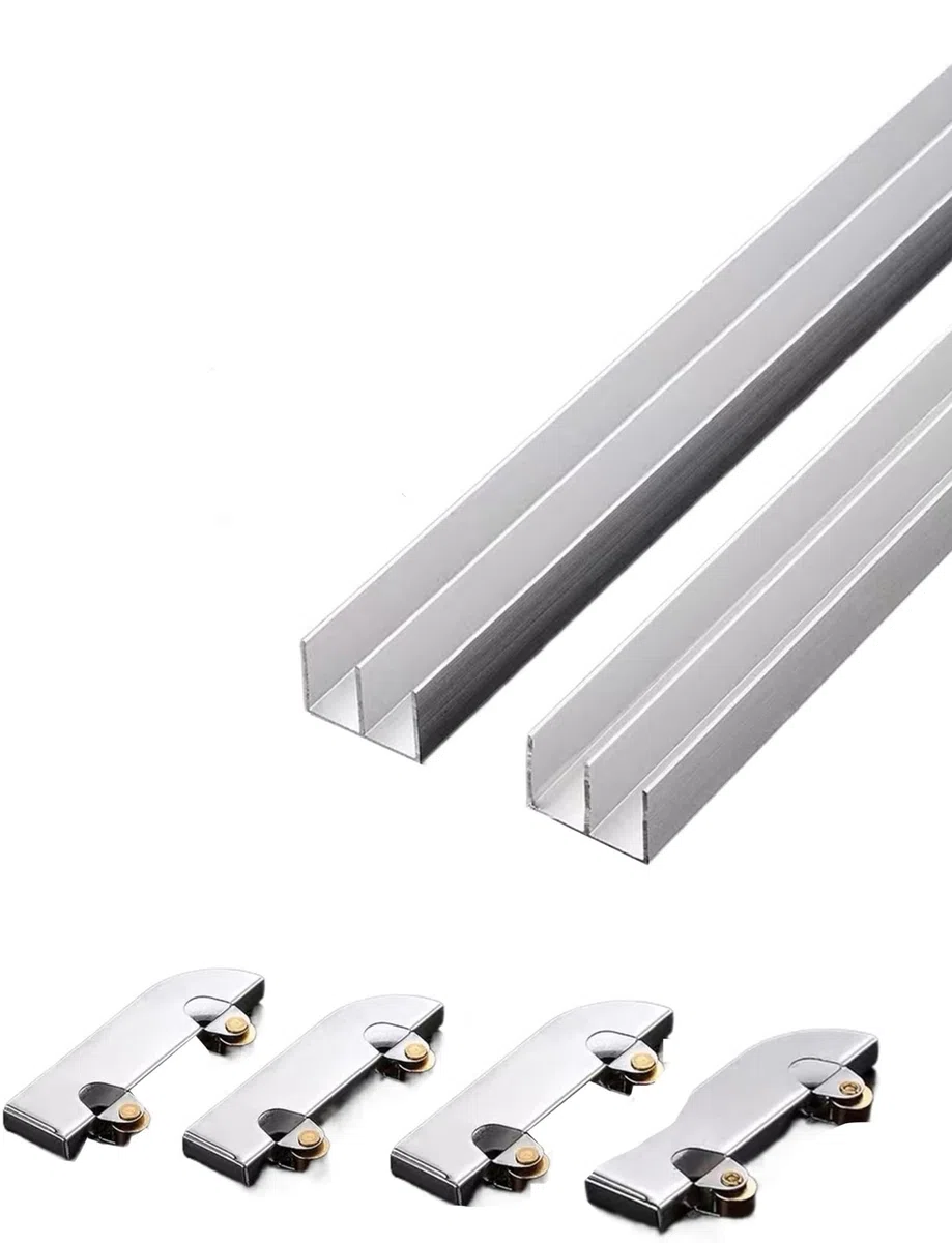 Generisch Verstärkte Doppelschienen-Glasschiebetürschiene aus Aluminiumlegierung, erhältlich in Stärken von 3–5 mm, geeignet for Glastüren mit Acrylglasscheiben, einfache Montage(160cm)