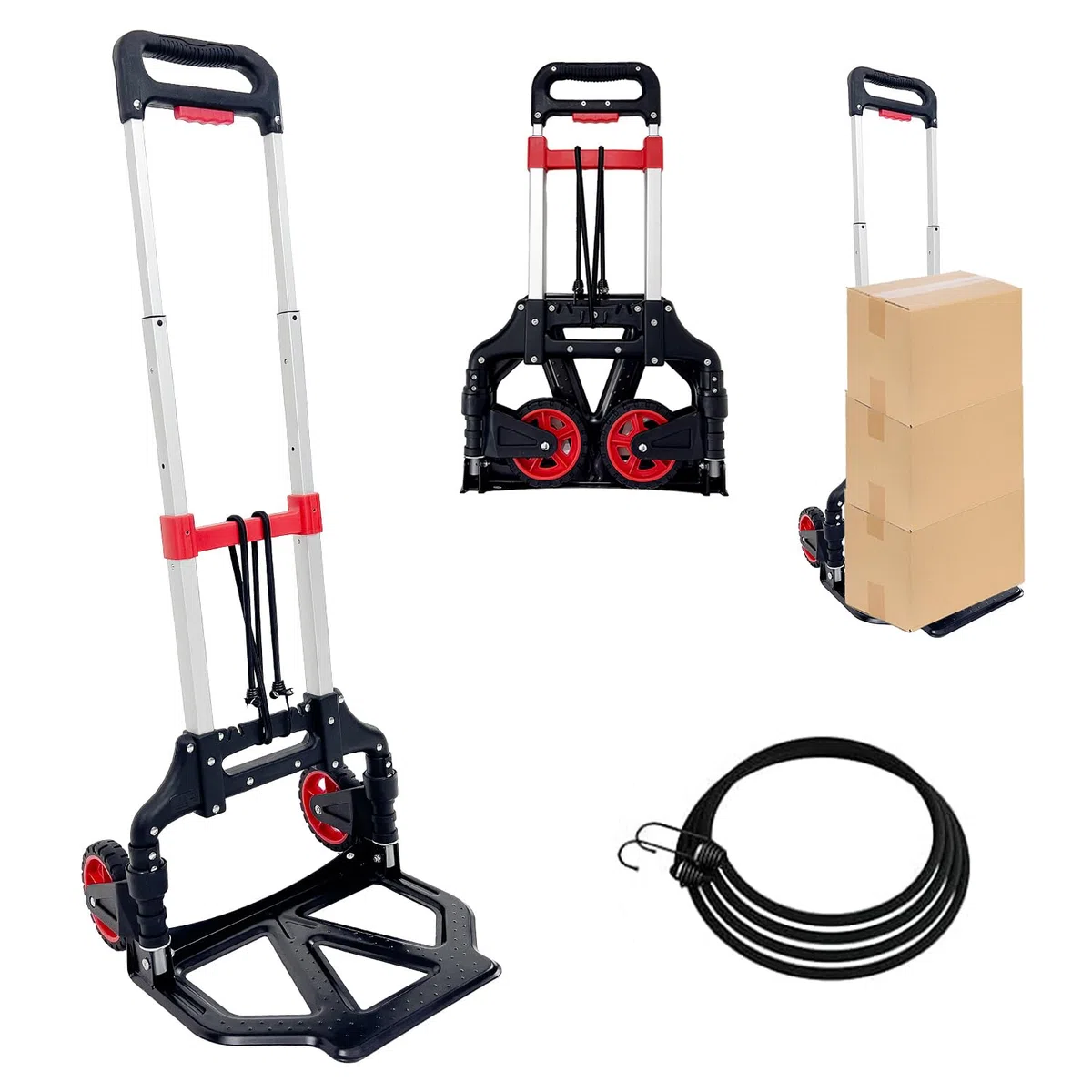 SST Tragbarer Aluminium-Klappkofferwagen, 60 kg Tragkraft, Einkaufswagen mit Rädern und Griffen, ideal für den Transport und Umzug innerhalb von Wohnungen, Lagerhäusern, Supermärkten und Büros