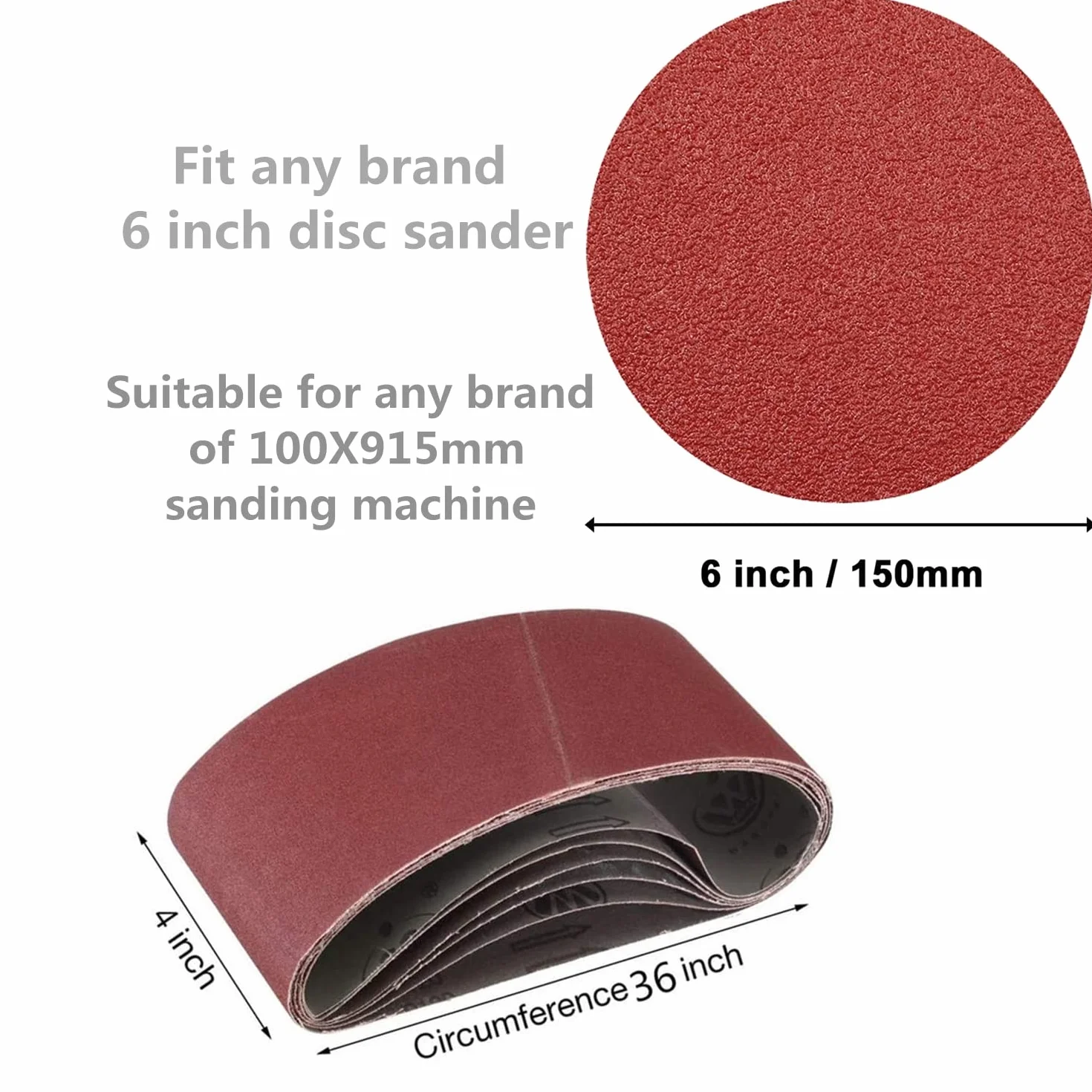 FEIHU Schleifbänder und Schleifpapier.Schleifbänder 100x915mm (2XP80/120/150/240/400).Set mit 12 selbstklebenden Schleifscheiben 150mm (2XP60/80/120/180/240/320) für Bandschleifer (22 Stück Set)
