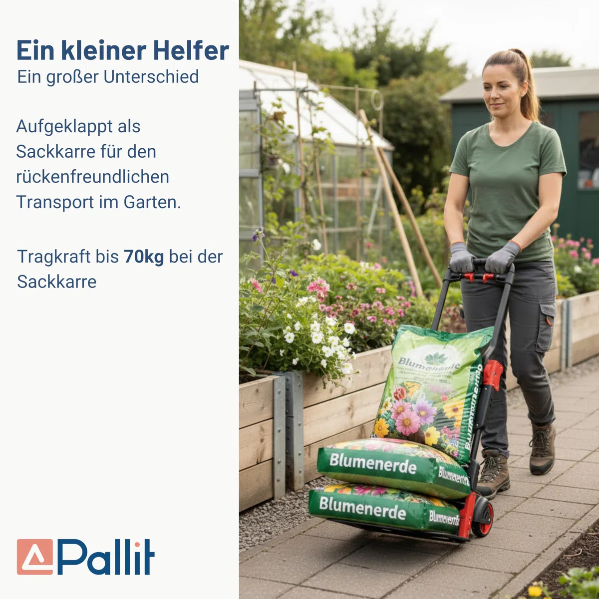 Pallit Sackkarre klappbar 150 kg - 2-in-1 Transportwagen & Plattformwagen, Robuster Stahlrahmen, Transportkarre für Umzug, Lager & Werkstatt