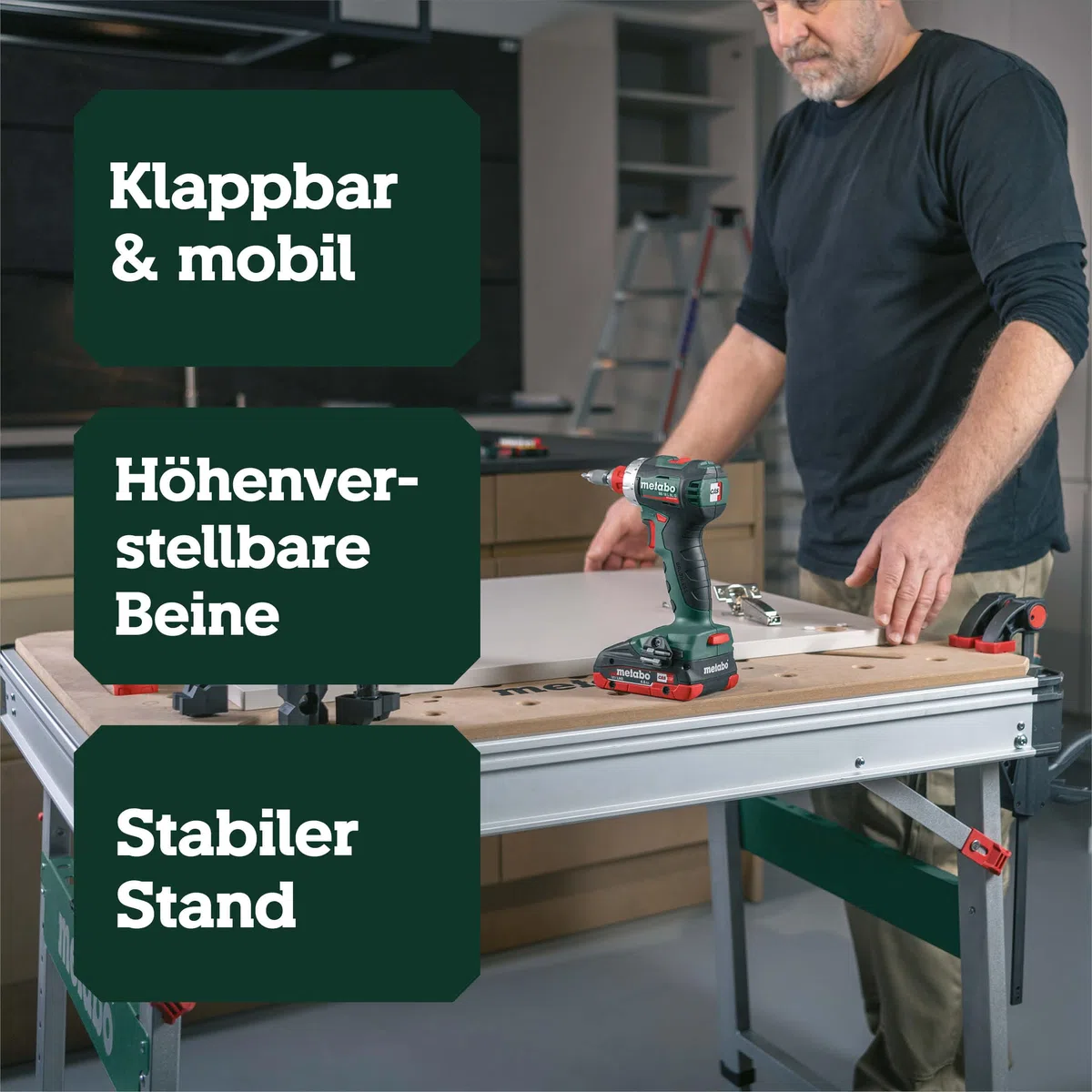 metabo Multifunktionstisch MWB 100, Klappbare Werkbank & Montagetisch