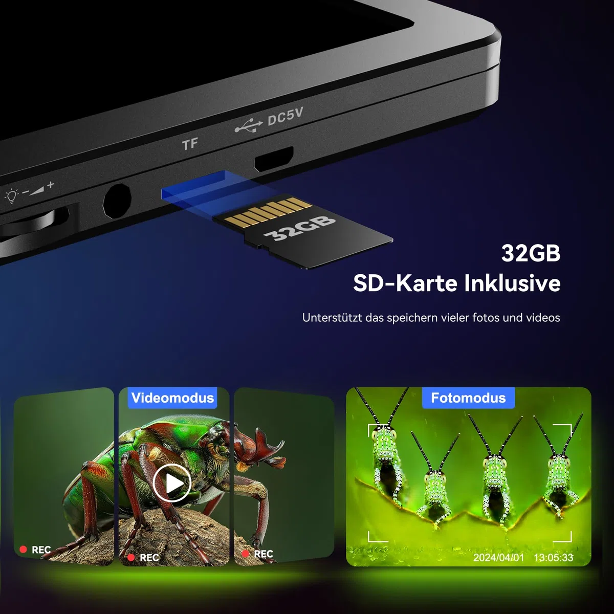TOMLOV DM9 7" LCD Digital Mikroskop 1200X, 1080P USB Lötmikroskop, Handmikroskop mit einstellbarem Metallständer, 12MP Super präziser Fokus, LED-Volllicht, PC/Windows/Mac kompatibel, 32GB