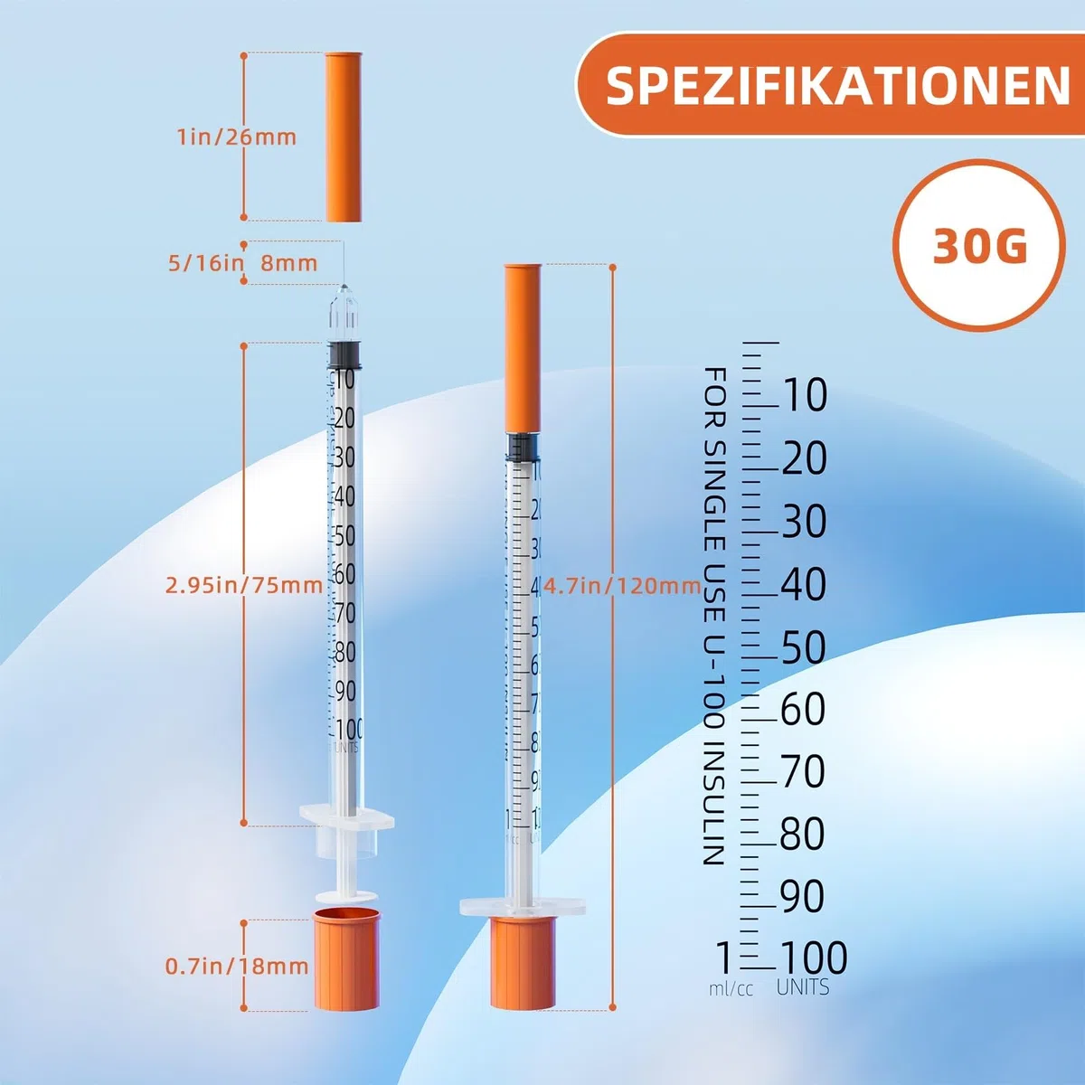 100 Stück 1ml Plastiktube 30G 8mm, Spritze mit Skala einzeln versiegelt für die Flüssigkeitstrennung,Laborzubehör