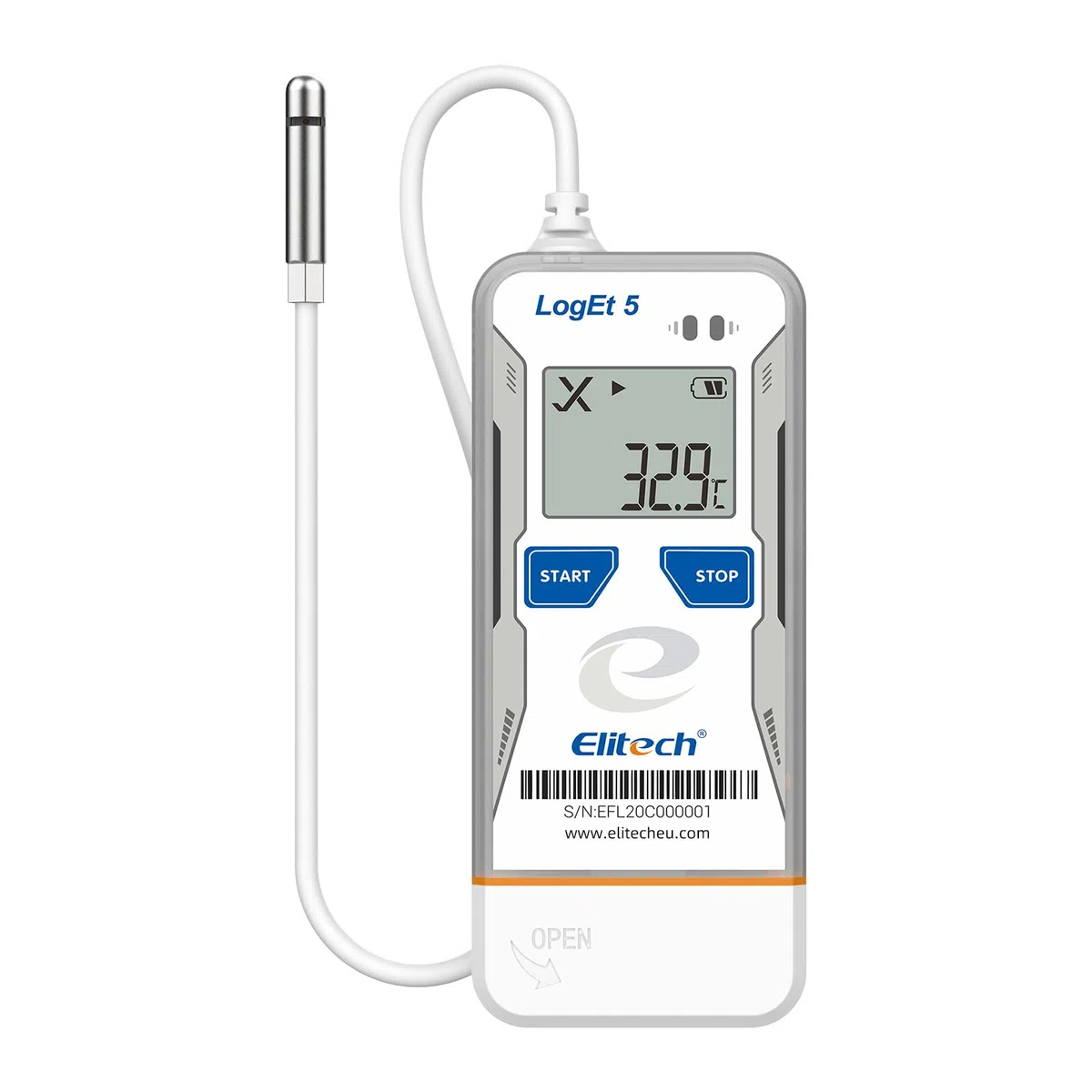 Elitech LogEt5THE USB Temperatur Feuchtigkeits Datenlogger Mit Externem Sensor -40°C~85°C, 32000 Speicherpunkte, Auto PDF/CSV-Berichte, Kompatibel Mit Windows & MacOS, Wiederverwendbar Logger