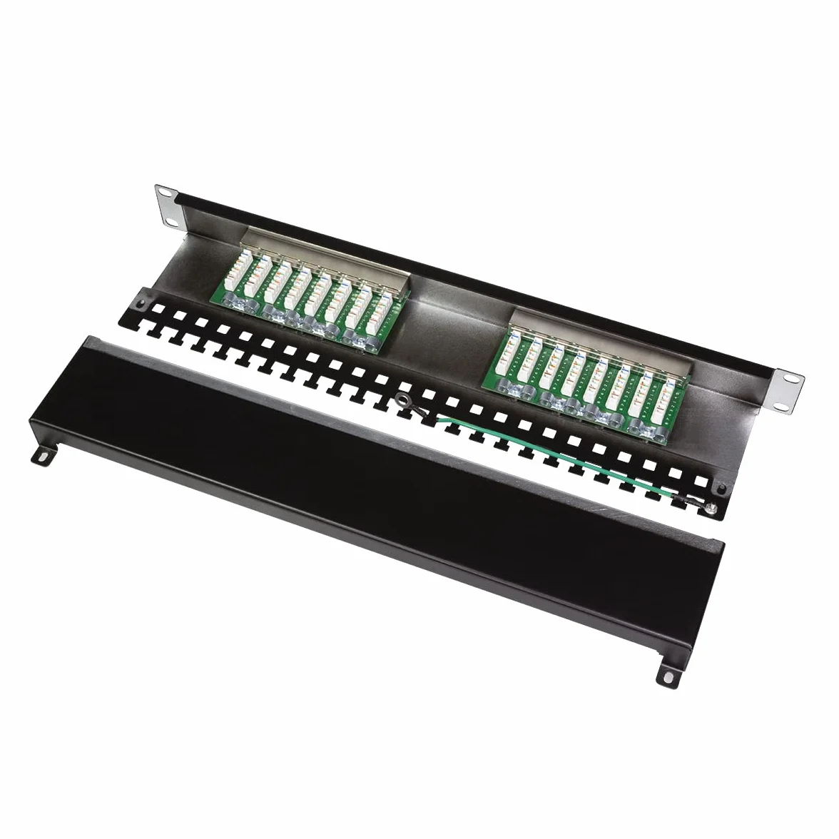 Logilink Professional EconLine Cat.6 (250 MHz) Patchpanel - Verteilerfeld, 19", STP (geschirmt) 16-Port (RJ45), NP0057, Schwarz