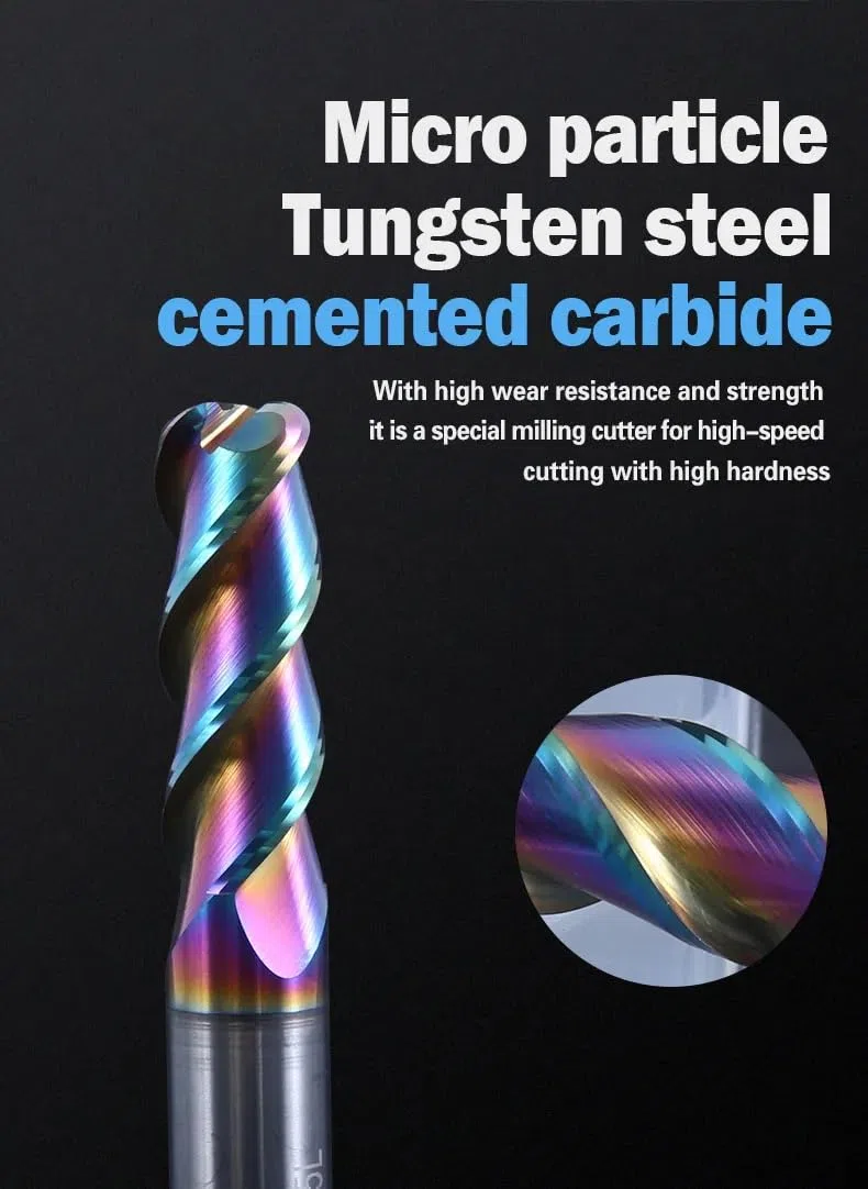 Hartmetall-Schaftfräser， Rundnasenfräser Metall-Eckenradius-Schaftfräser CNC R Bullnose-Fräser Hartmetall-Stahl-Metall-Fräser-Werkzeug 3F-Oberfläche(6R1X16X50 COLOR)