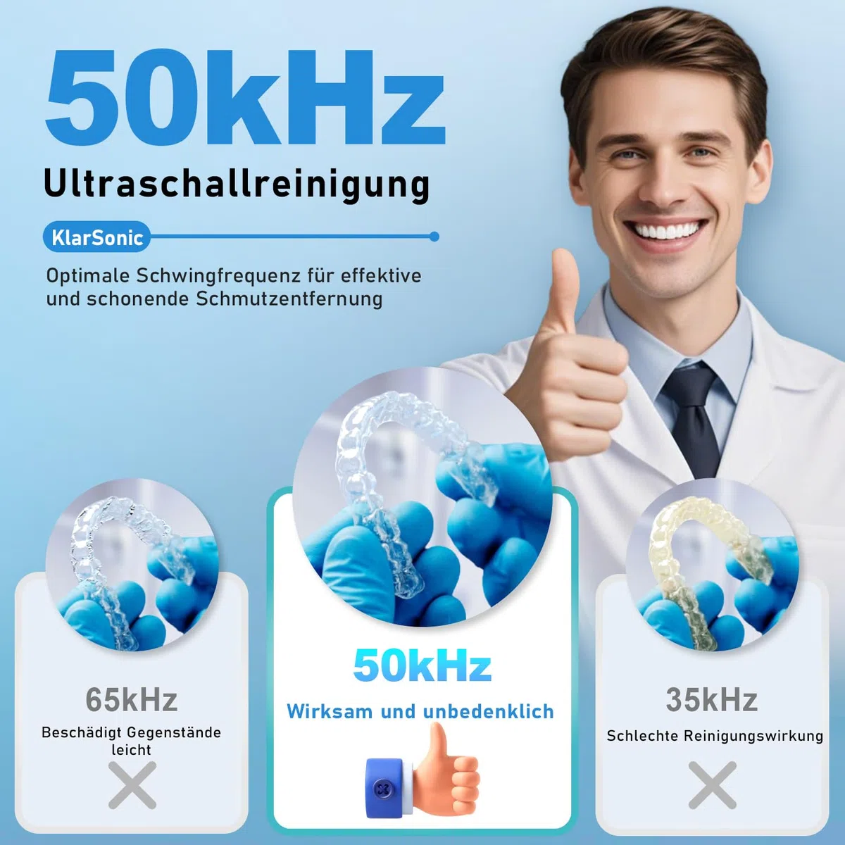 Ultraschallreinigungsgerät, 50kHz Dental Pod, 250ML Ultraschallreiniger, Ultrasonic Cleaner mit 6 UV Lampe für Zahnspangen, Zahnschiene, Retainer, Zahnersatz, Prothesen, Aligner, Schmuck