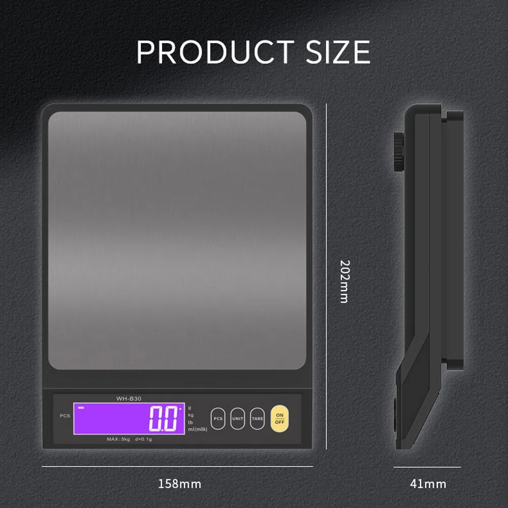 Garosa Tragbare Digitale Küchenwaage mit Lila Hintergrundbeleuchtung, LCD-Display, Genaue Zählung und Einheitenumrechnung für das Heimküchenlabor (10kg 0,1g)
