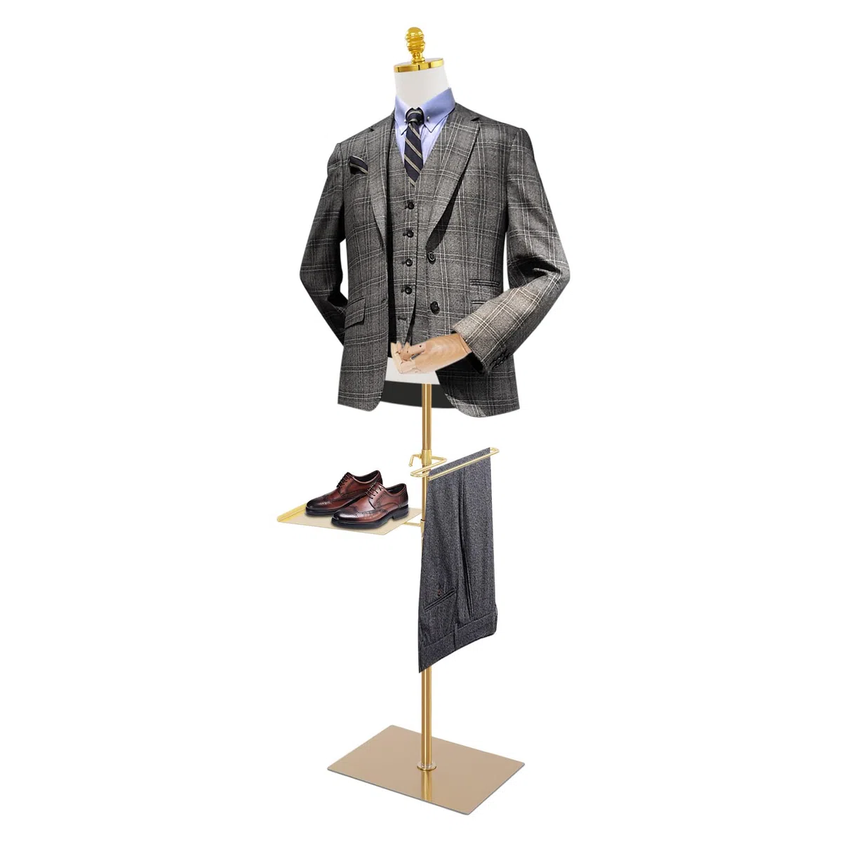 Schaufensterpuppe Männliche Verstellbare Höhe 70-130cm Mannequin Herren mit Holz Armen + Hosenständer + Schuhständer Kleiderform Verstellbarem Torso & Pose Kleiderpuppe für Boutiquen, Geschäfte