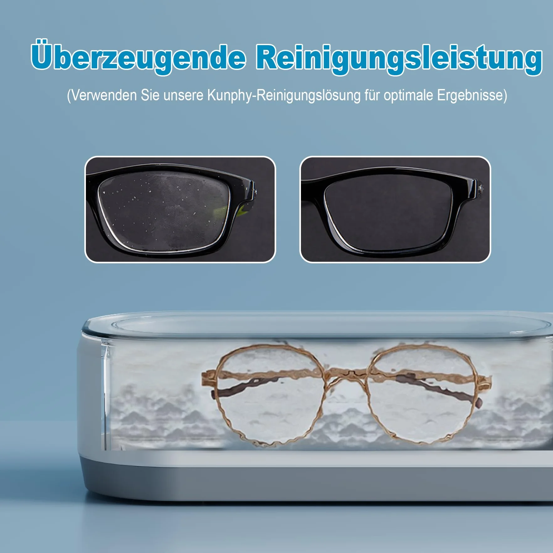 Ultraschallreinigungsgerät Brille, Ultraschallreiniger 350ml 46KHz, Ultraschallgerät Ultrasonic Cleaner für Brillen Schmuck Uhren Zahnschiene Zahnprothesen Kontaktlinsen Glasses Jewelry Aligner