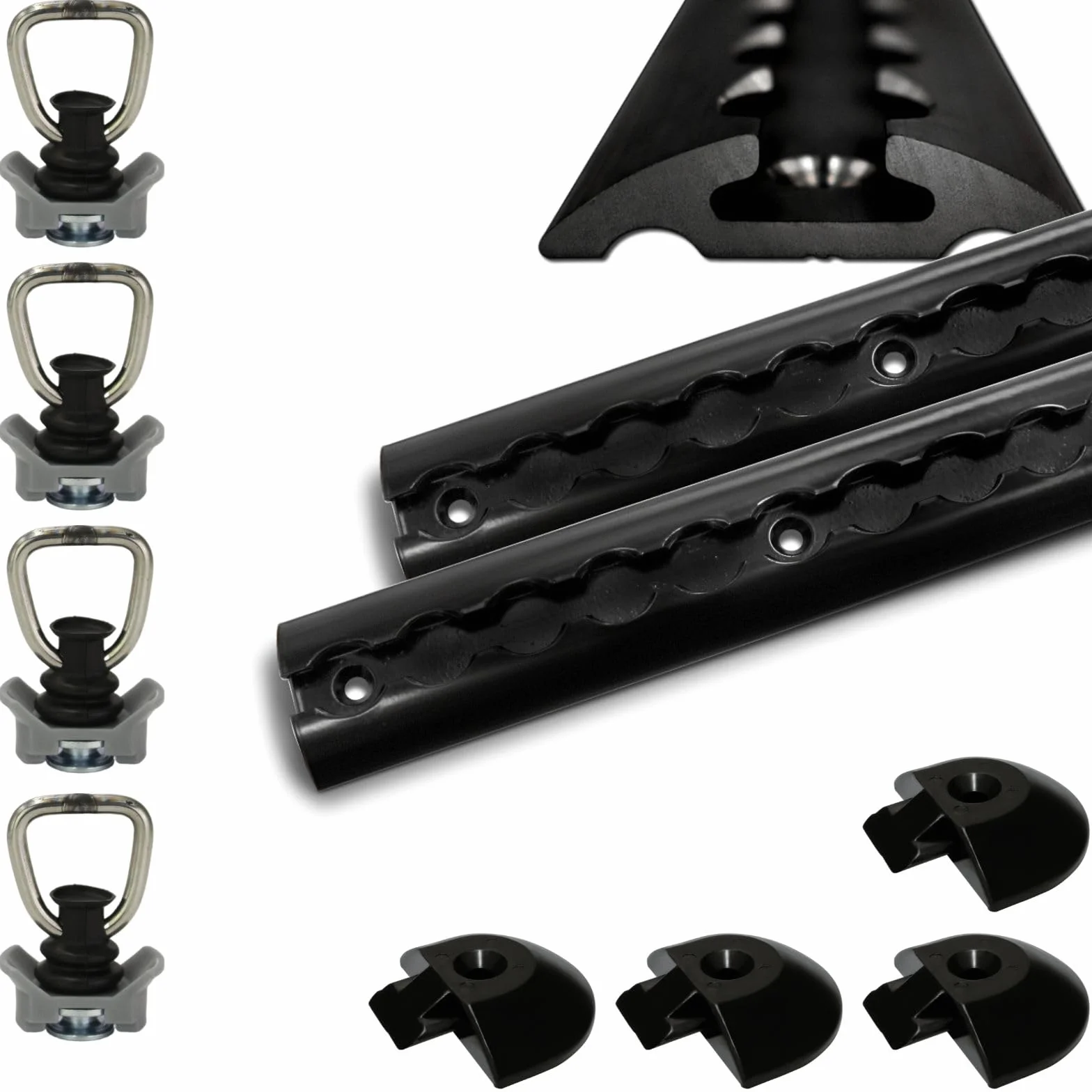 Airlineschiene robust halbrund schwarz 2X 0,5 Meter mit 4 Zurrösen und 4 Endkappen, Alu Zurrschiene Black line, hohe Stabilität und Langlebigkeit, für Anhänger, PKW, LKW, Camper, Wohnmobil