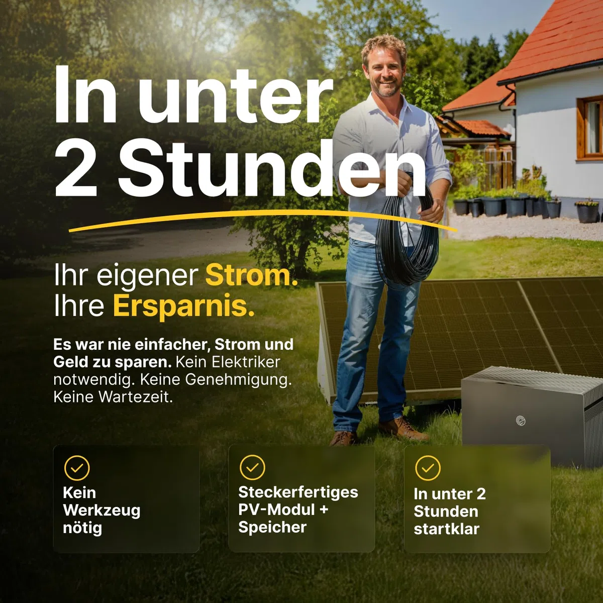 Solakon 900W Balkonkraftwerk - Balkonkraftwerk 800W komplett Steckdose - neuester 800 Watt Wechselrichter - Solaranlage Komplettset - 450W bifaziale Solarmodule inkl Zubehör - 5m Kabel, Ohne Halterung