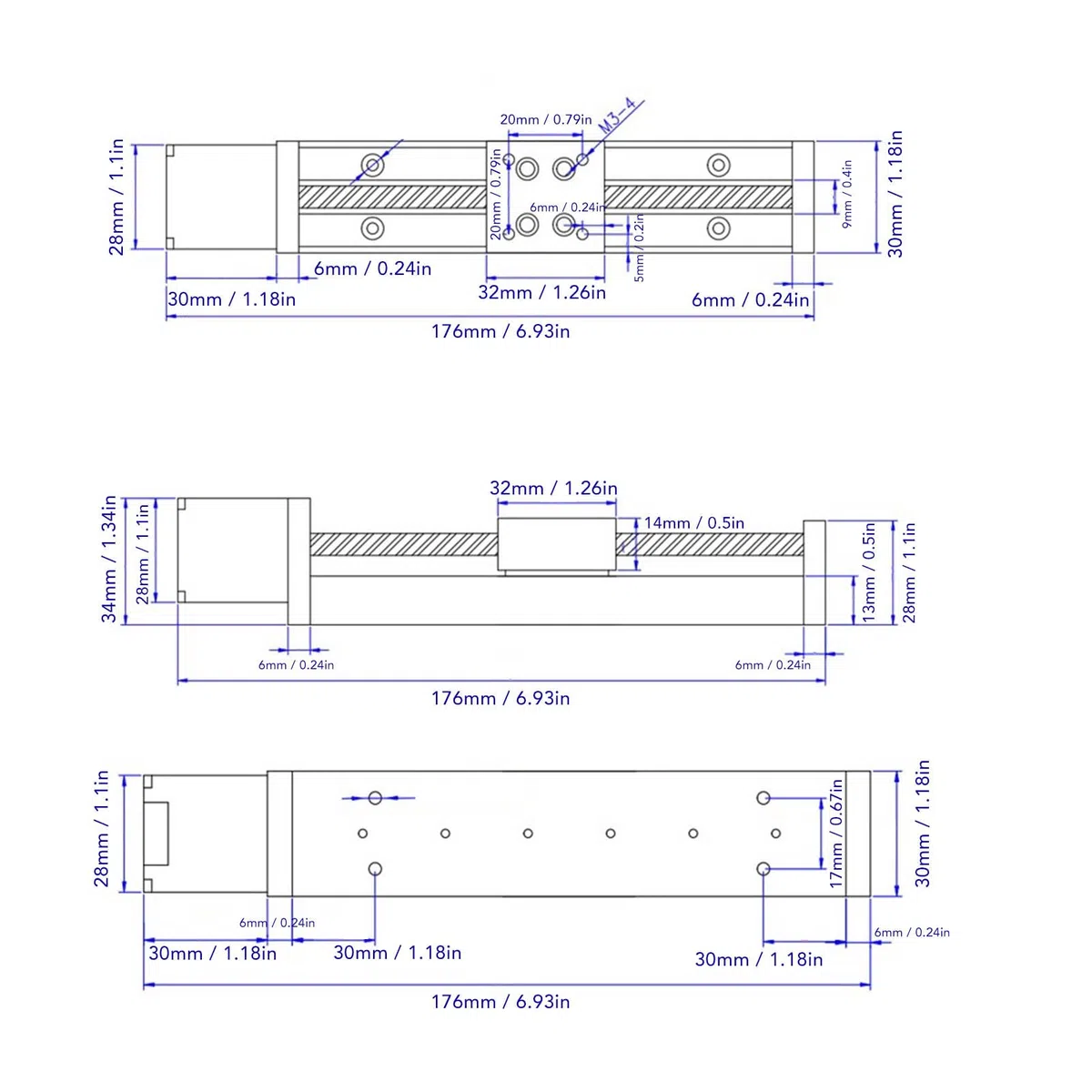 Linearer Schiebetisch, 150mm Lineartisch Aktuator T förmige Schraube Einzelschienen Linearbewegungstisch für X Y Z Achsen