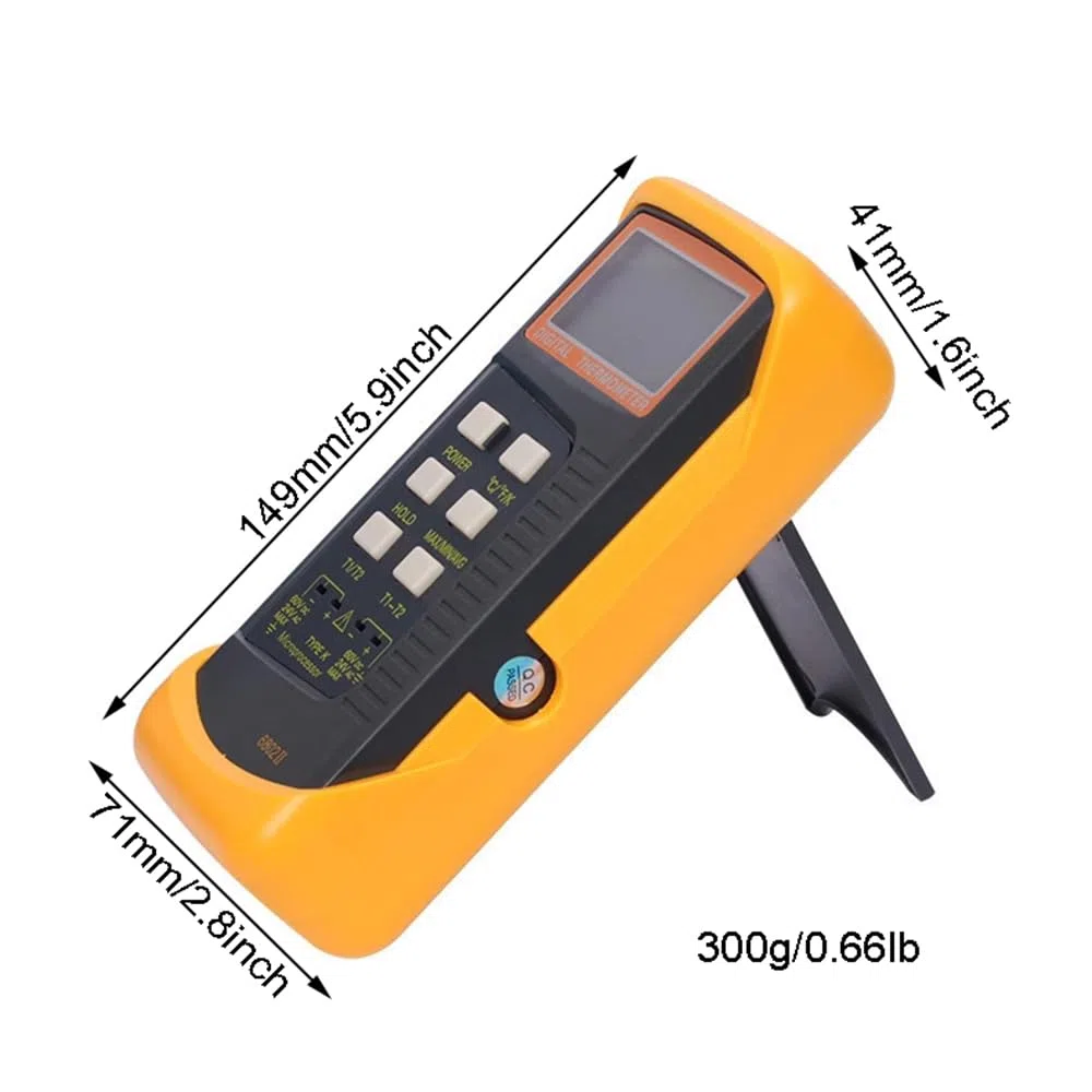 ThreeH Zweikanal-Digitalthermometer Handmessgerät für hohe Temperaturen mit Kelvin-Skala und 4 Fühlern für -50~1300°C (-58~2372°F)