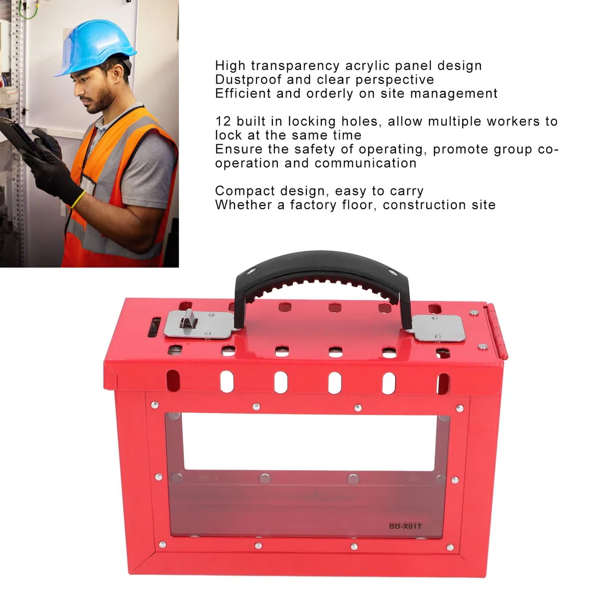 Tragbares Lockout Tagout Gruppen Vorhängeschlosskasten 12 Schließfächer Kapazität Klarer Acryl Stahl Sicherheits Vorhängeschloss Halter