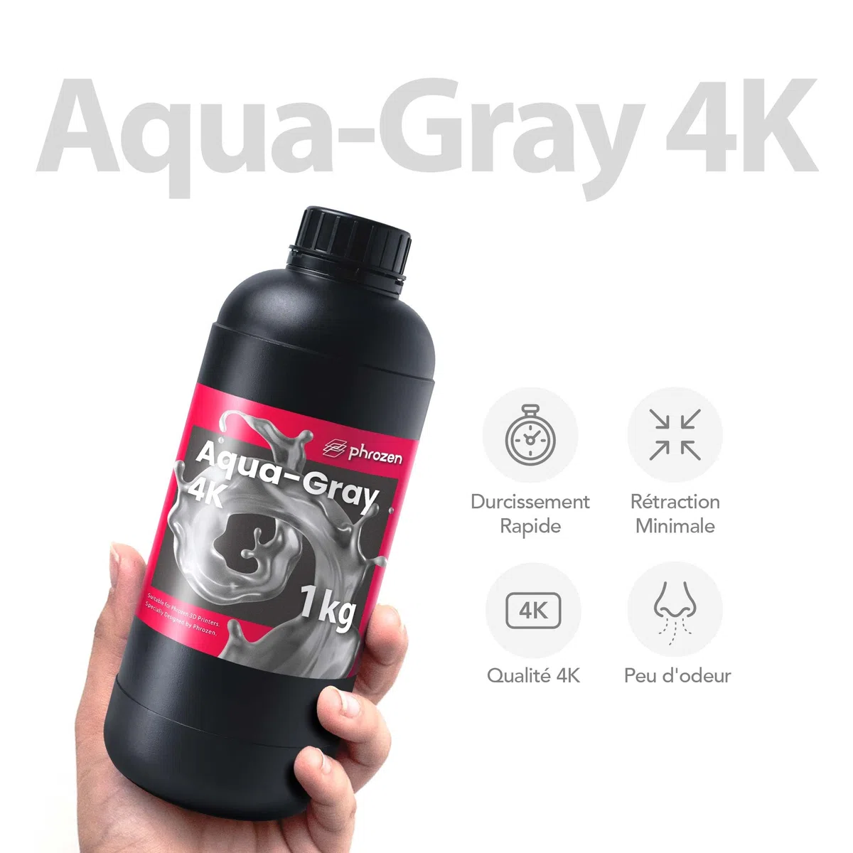 Phrozen Auqa-Gray 4K 3D-Druckerharz | 405 nm UV-Fotopolymerharz für LCD/DLP/SLA-3D-Druck | Hohe Präzision, geruchsarm, nicht spröde – Grau (1 kg)