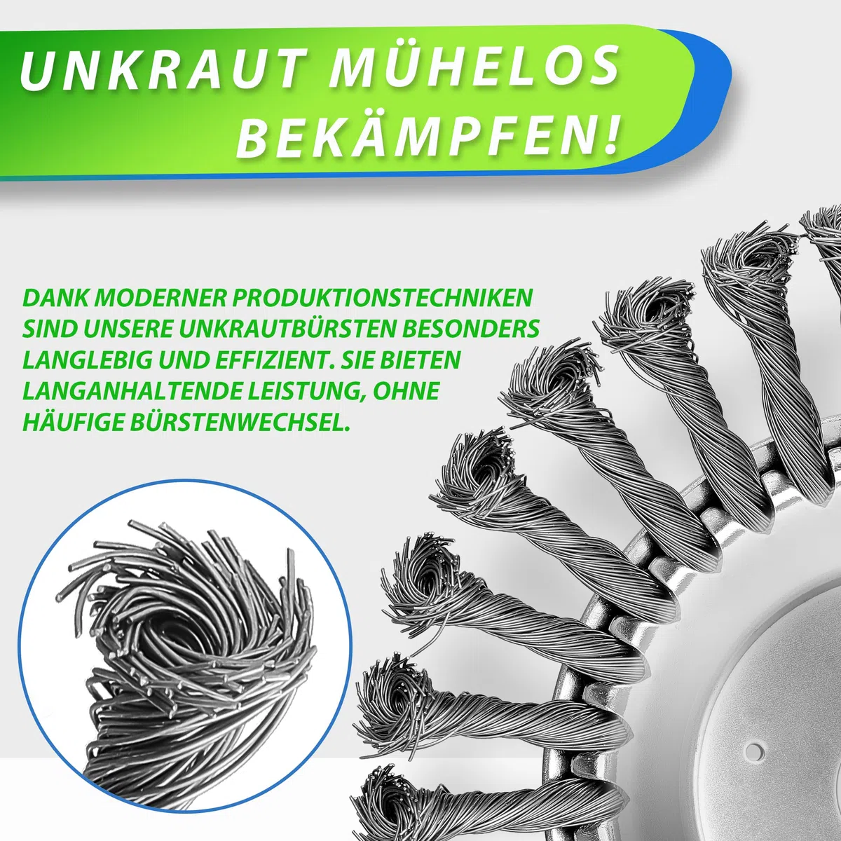 i-LEFNATE Unkrautbürste für Motorsense – 200x25,4mm Drahtbürste, Moos & Unkraut Entferner, robuste Stahlbürste für Garten, Pflasterfugen & Steinwege, inkl Adapter für 25,4mm & 20cm Bohrung