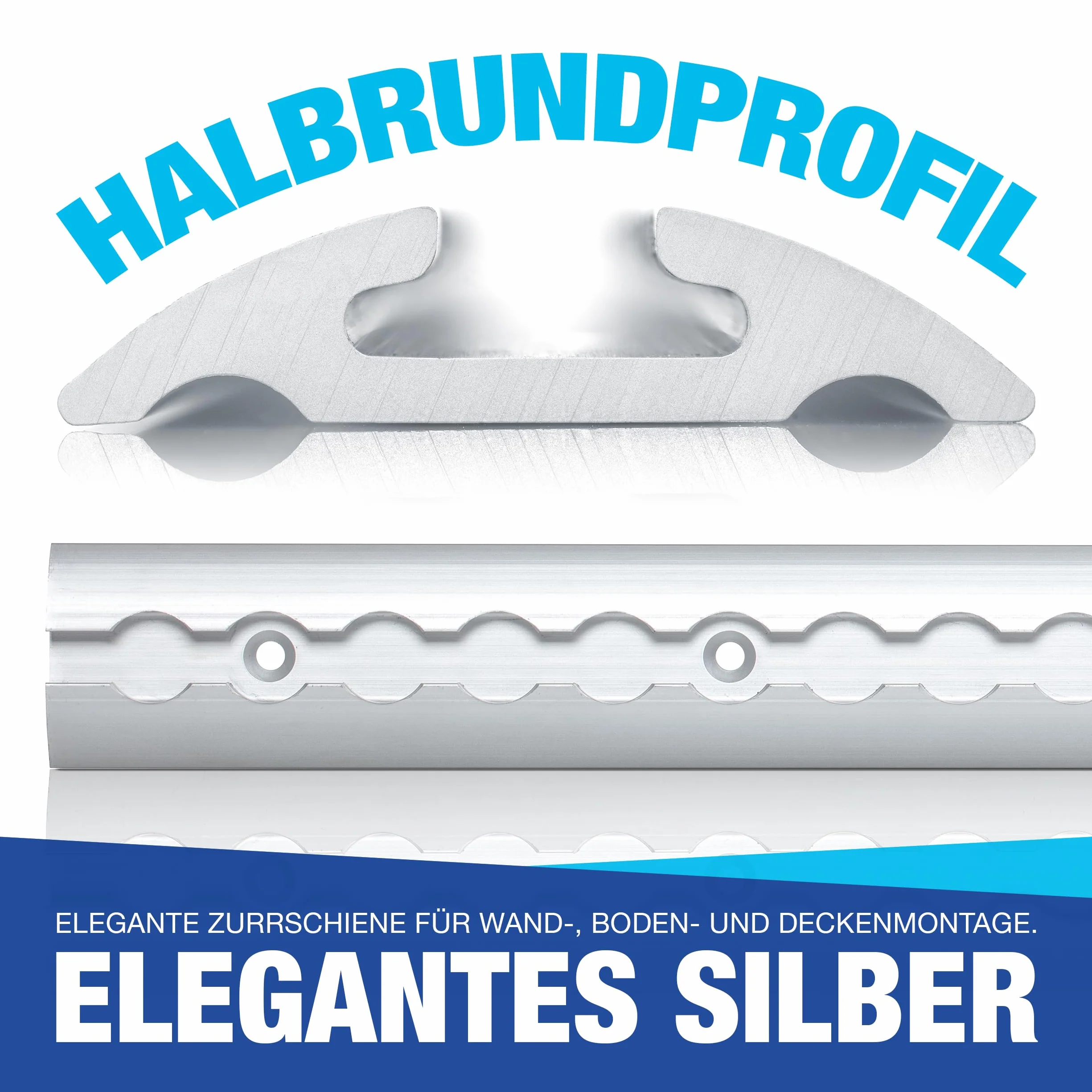 NTG Airlineschiene 4 STK 0,5m / 500mm halbrund Alu m. 10 Fittings -TÜV Zertifiziert- Sparsetauswahl Anhängerzubehör Ladungssicherung Aluschiene LKW Transporter - m. Bohrungen Silber eloxiert