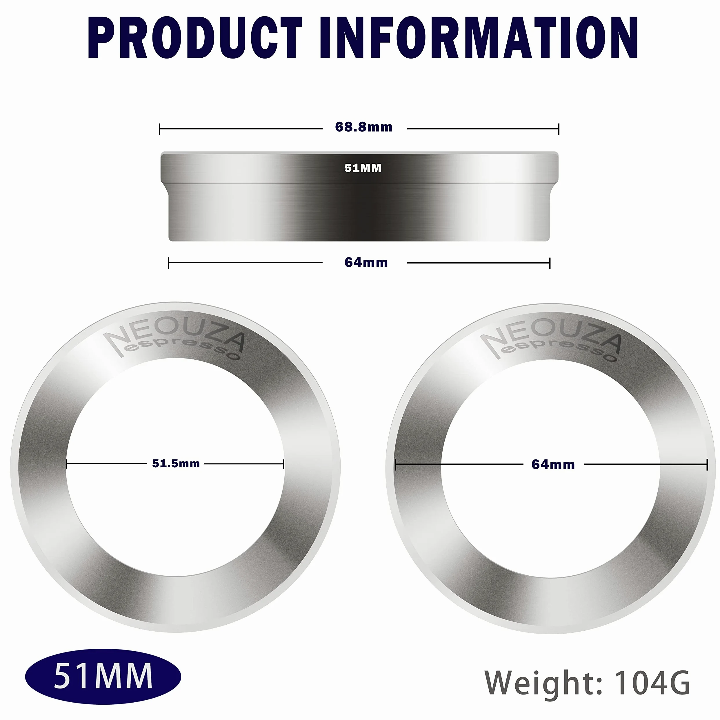 NEOUZA Espresso-Dosiertrichter, Ring, Edelstahl, kompatibel mit Kaffeemaschinen-Siebträger für das Stampfen (51 mm)