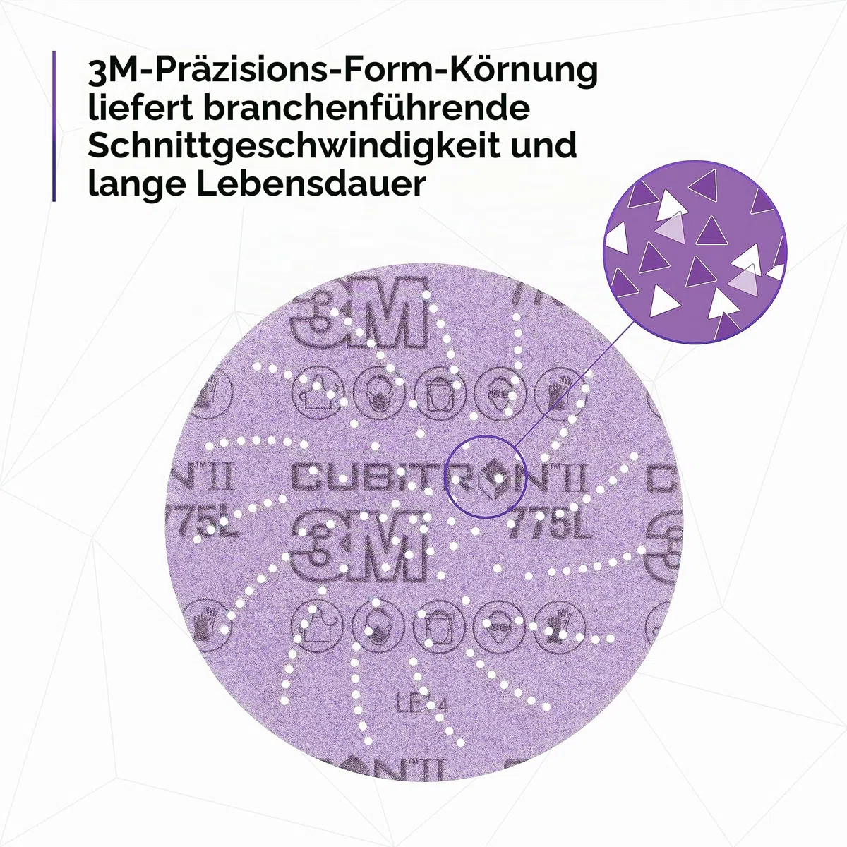 3M Cubitron II Hookit Filmscheibe – Kletthaftende Schleifscheibe mit Präzisions-Keramikkorn – 150 mm Filmscheibe mit 80+ Körnung für Exzenterschleifer – 50 Stück