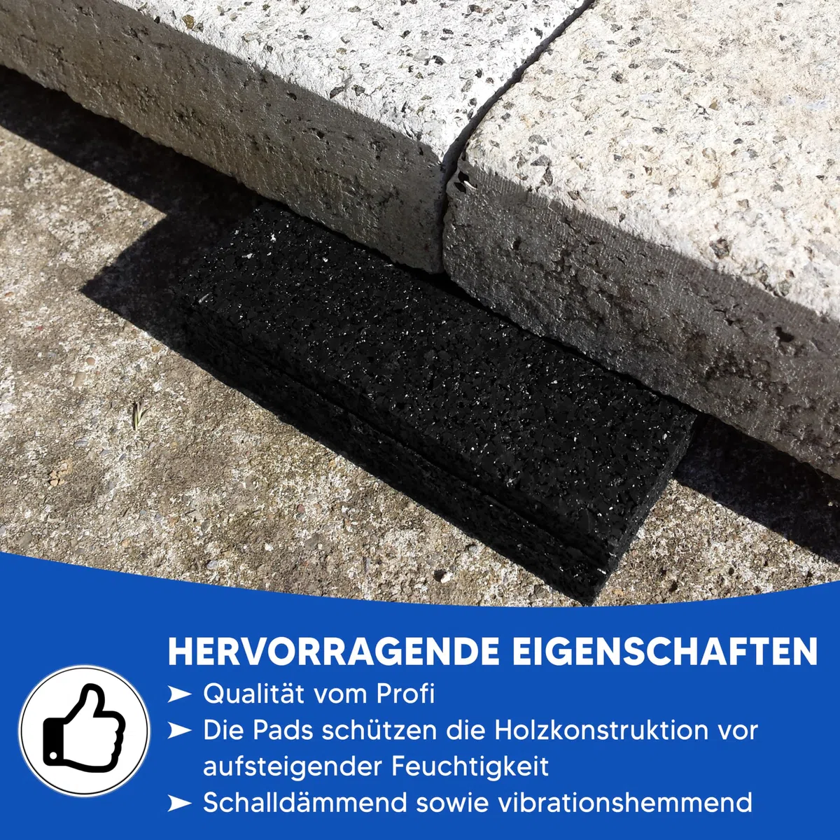Gummimattenprofi 20 mm x 90 mm x 90 mm 100 Stück Terrassenpads Gummiunterlage Bautenschutzmatte | Gummigranulatmatte für Oberflächenschutz | Unterkonstruktion WPC, Fliesen, Dielen