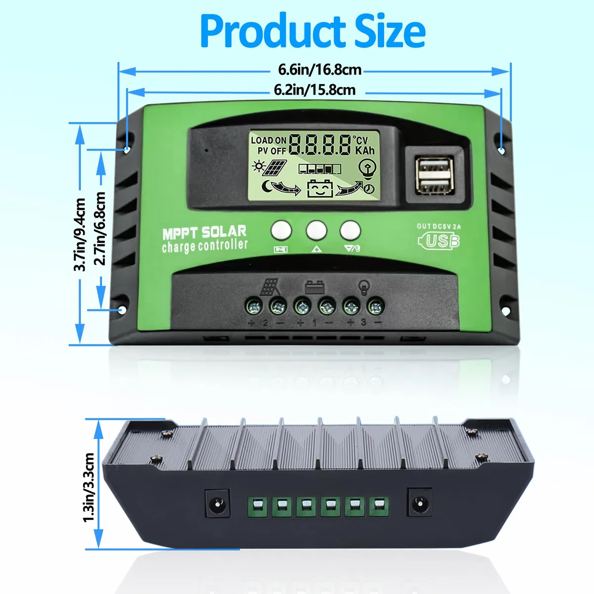 MPPT 100A Solar Laderegler 12V 24V Solarregler, MPPT Solarladeregler 100A mit Temperatursensor 2 USB Ports LCD Display, Passend für Sonnenkollektor 12V 24V Blei Säure und Lithium Batterien