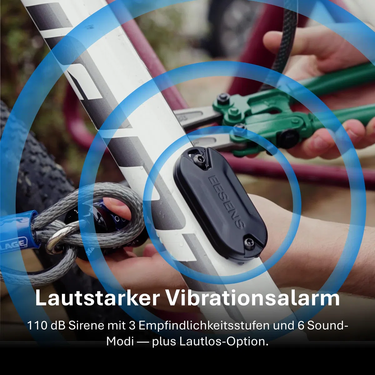EESENS Dual Alert Guardian Alarmanlage mit Fernbedienung - 110dB Sirene & 240m kabelloser Diebstahlalarm - Diskret & Wetterfest für Fahrrad, Motorrad, Camping & mehr