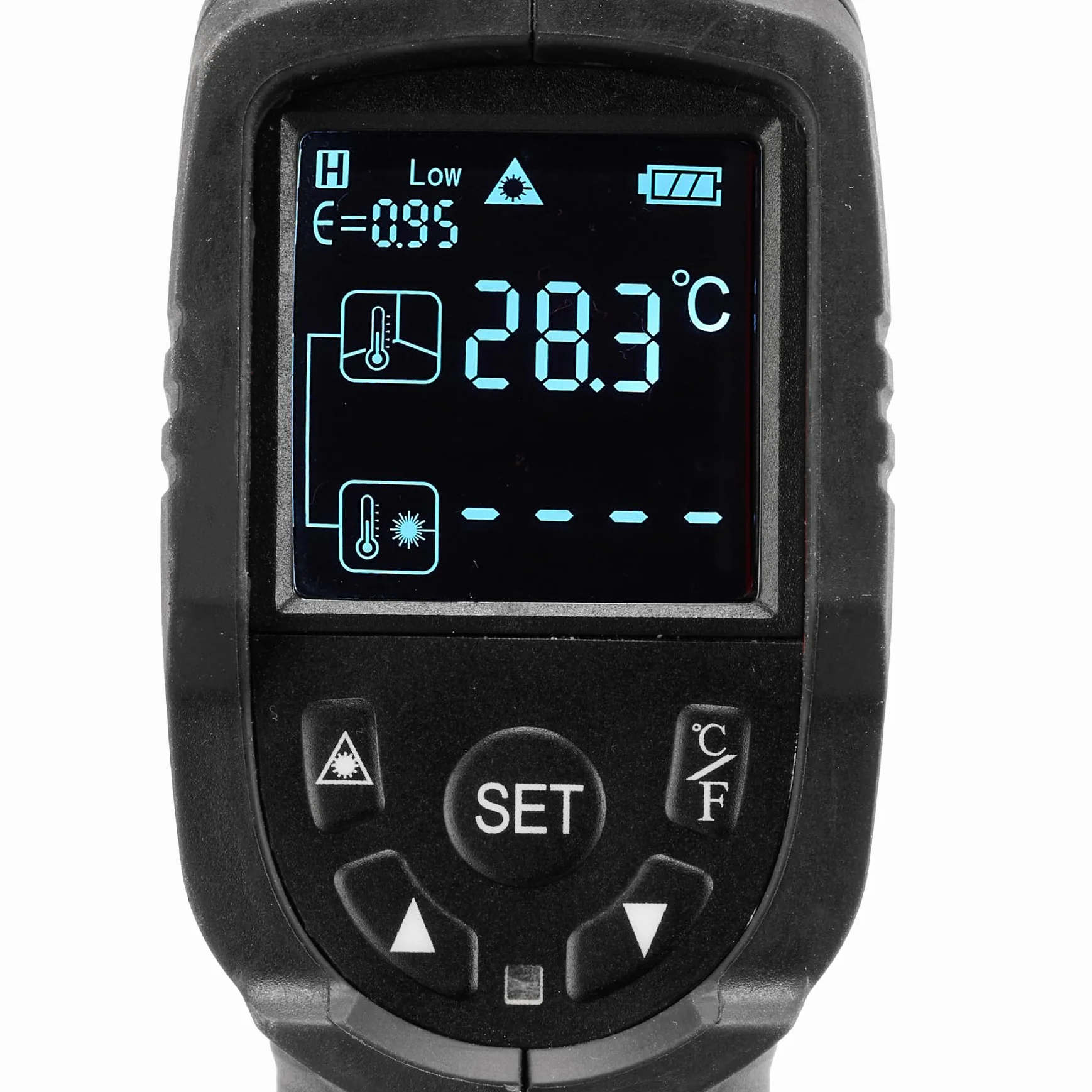 Einhell Infrarot-Thermometer TC-IT 550 (-50 bis +550 °C, 3 Emissionsgrade einstellbar, LCD-Display mit Hintergrundbeleuchtung, Messungen in °C und °F)