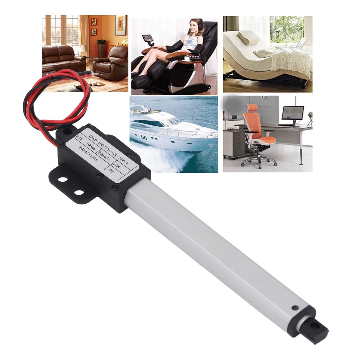 Mini Electric Linear Actuator, 24V, 20N, 30mm/s, 100mm Hub, Alu ABS, IPX4-Widerstand
