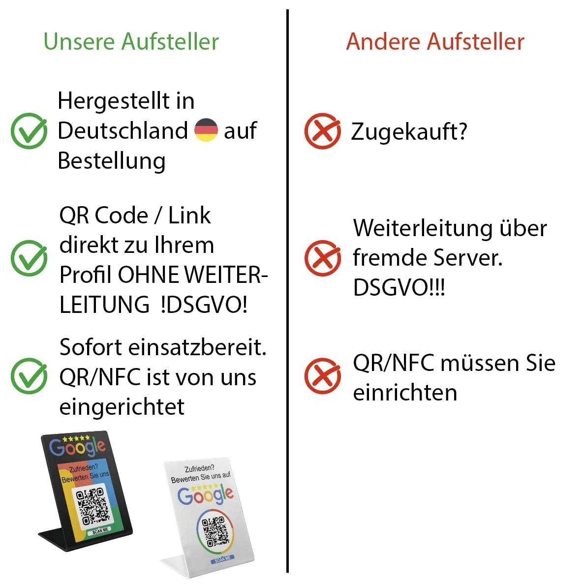 Google Bewertungs Aufsteller Schild Display für Unternehmen Laden Shops Restaurants. QR Code und NFC (V1 Weiß Medium)