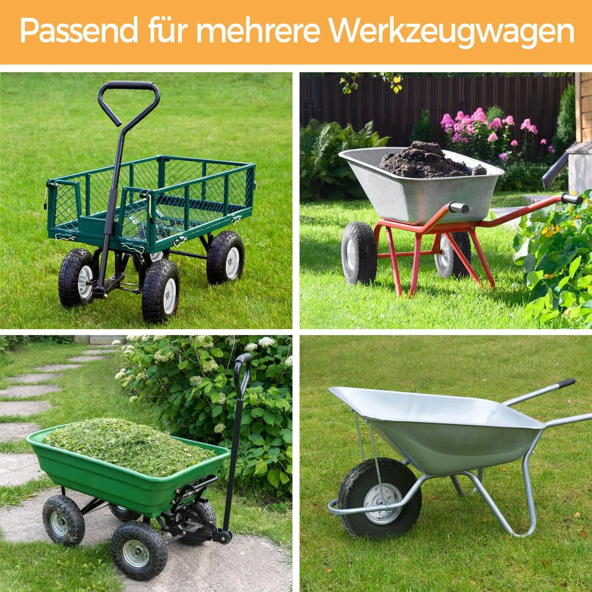 Yaheetech 4x PU Rad Vollreifen Sackkarrenrad, ØxB 255 x 80 mm, 4.10/3.50-4, 16 mm Achse Reifen, pannensicher verschleiß, Bollerwagen Ersatzrad Schubkarrenreifen