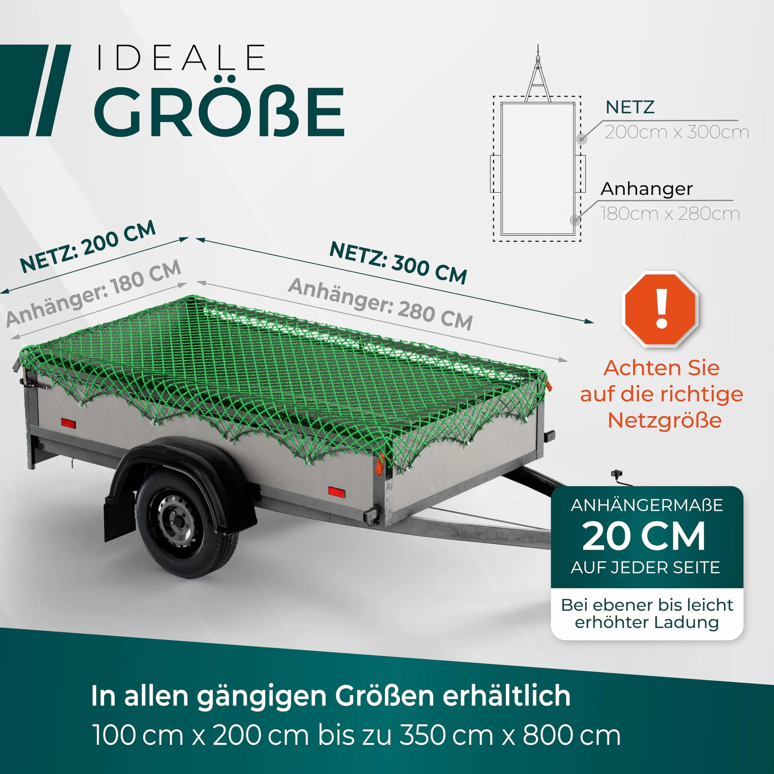 CargoVA Anhängernetz 2 * 2x3M [DEKRA Geprüft] - Ladungssicherungsnetz mit Gummiseil & Eckenmarkierung - Abdecknetz für Anhänger, Reißfest