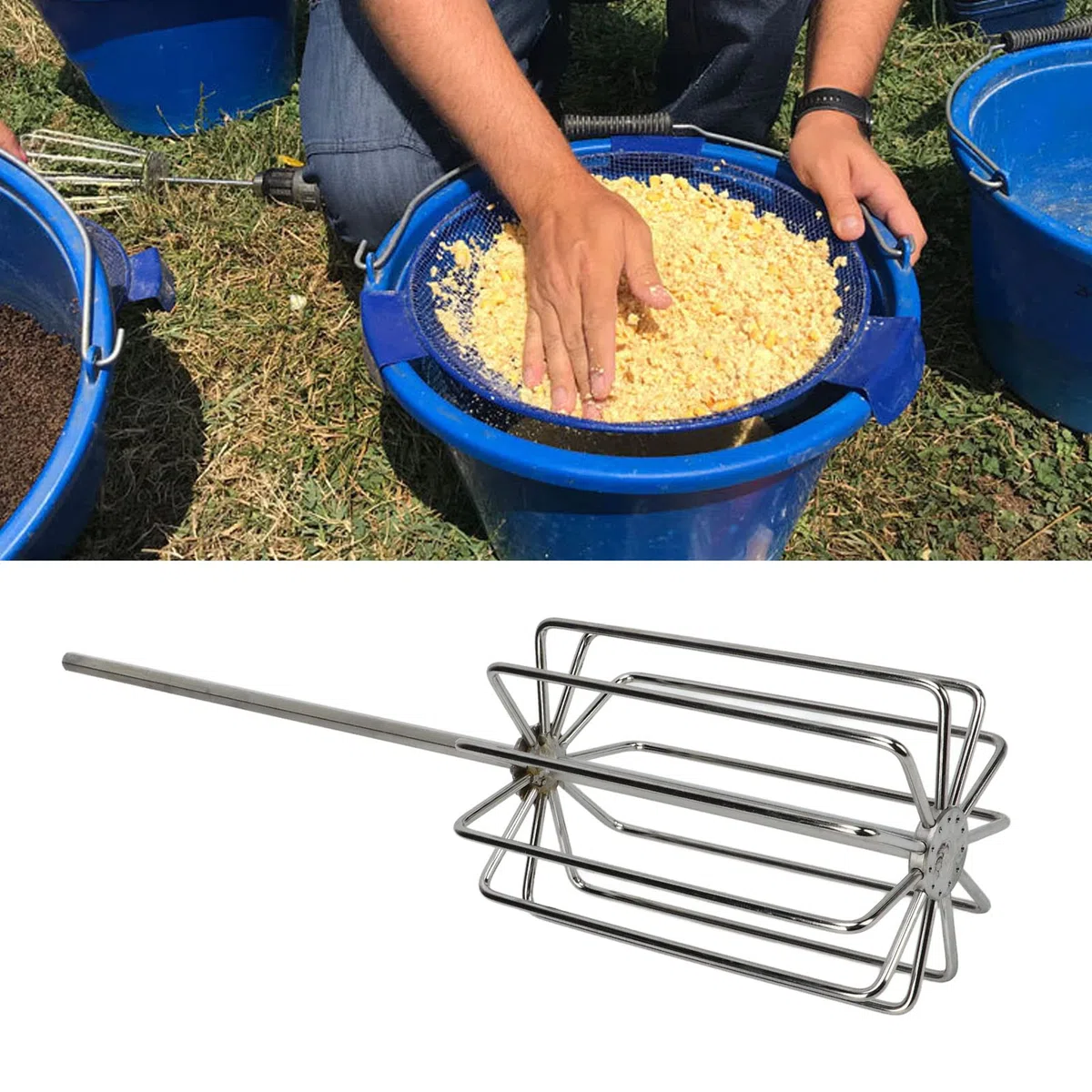 Groundbait Mixer Edelstahl mit 11 Klingen für gleichmäßiges Angelfutter – robustes Rührwerkzeug für Teich und Outdoor