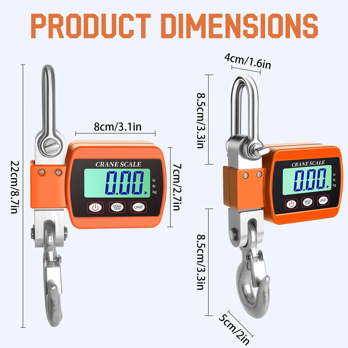 Idota Kranwaage 500KG Hängewaage Digital LCD Waage Wildwaage Angeln Wharf-Wiegen（Orange）
