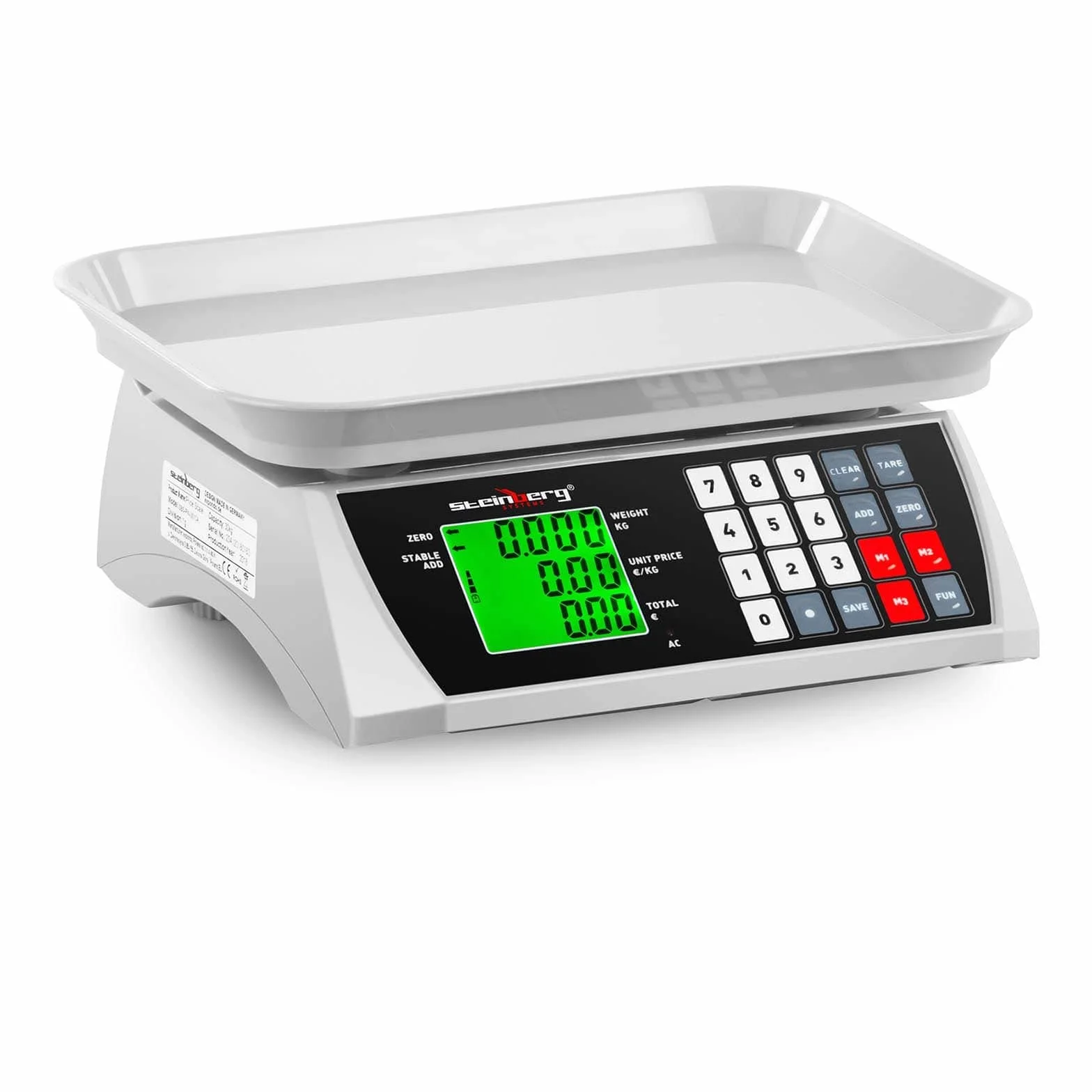 Steinberg Systems Kontrollwaage Digitalwaage Digitale Tischwaage (30 kg / 1 g, LCD-Display, 6 Funktionen, 28,8 x 21,8 cm)