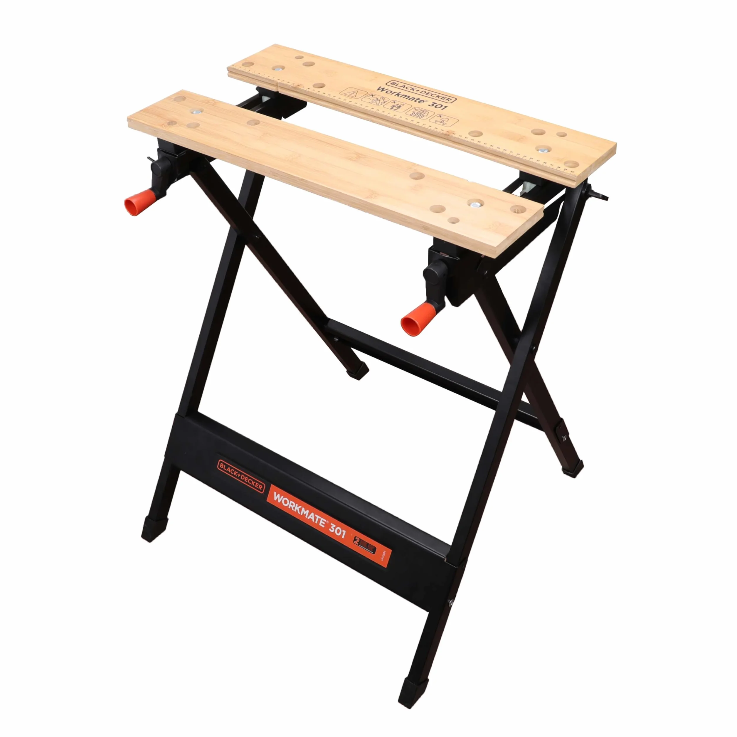BLACK+DECKER tragbare Werkbank für Werkstatt - Sägebock Werkbank klappbar als Werkstatteinrichtung (freistehend, Abmessung der Arbeitsplatte: 610x250 mm, max. Tragkraft: 160 kg) WM301