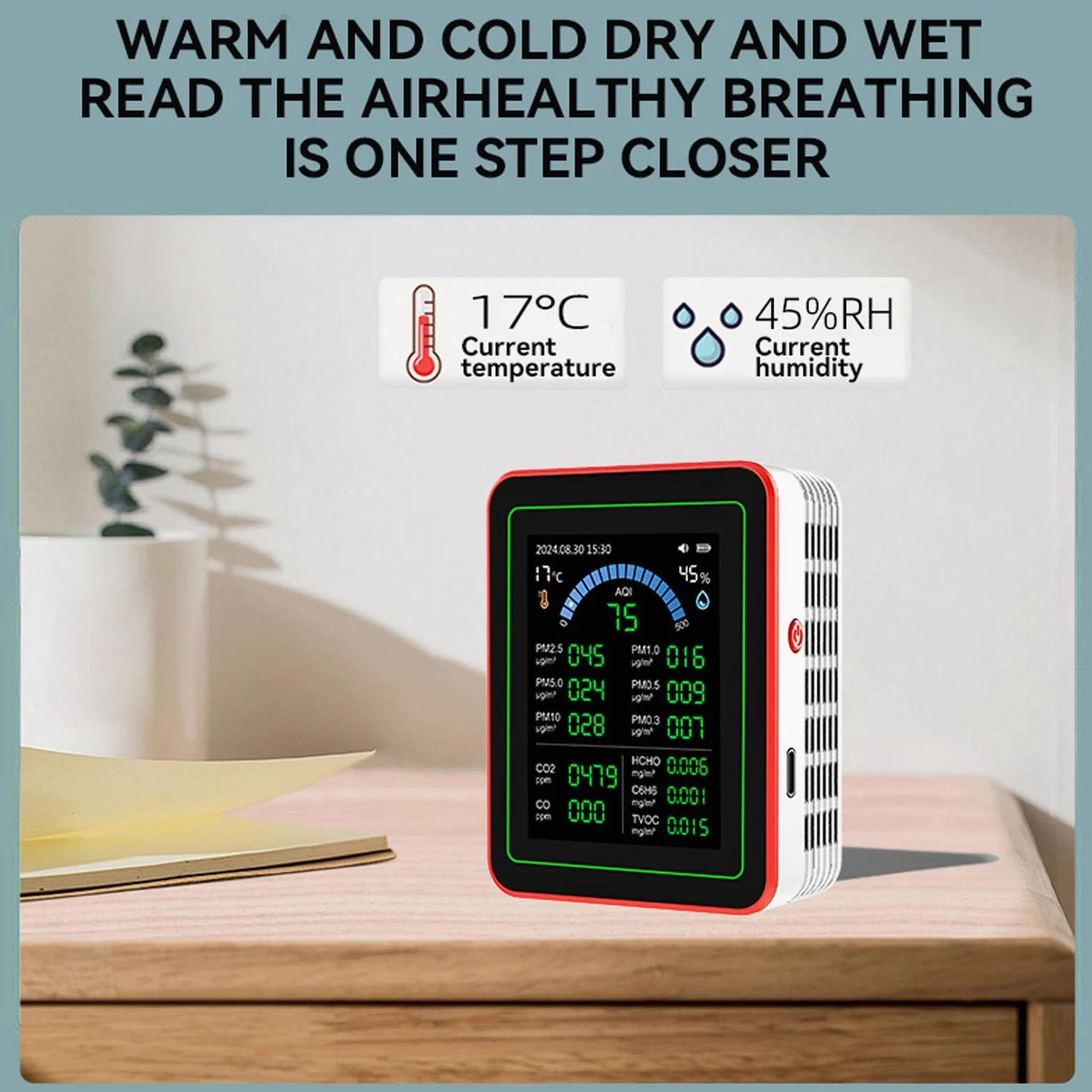 Luftqualität Messgerät Innenraum, 18-In-1 Luftqualitätsmessgerät Luftqualitätsmonitor Für CO2 TVOC HCHO PM2.5 PM10, CO2 Messgerät Formaldehyd Messgerät FeinstaubmessgeräT FüR Zuhause, BüRo,Auto