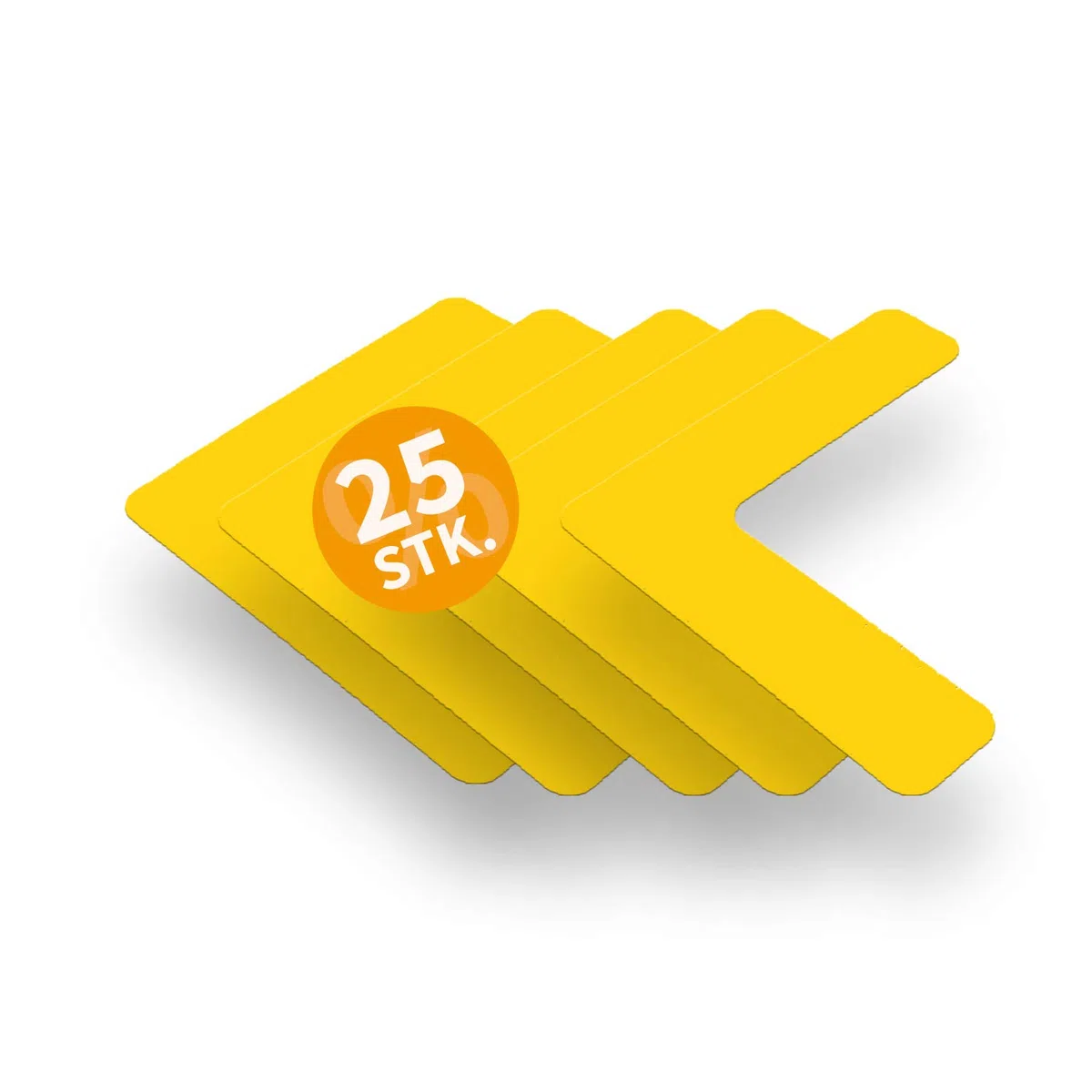 Stellplatzmarkierung - TYP L-Stück - PVC-Folie, selbstklebend - 25 Stück VE - Maße 5,0 x 20,0 x 20,0 cm - gelb - zur Lagerplatzkennzeichnug - sofort befahrbar