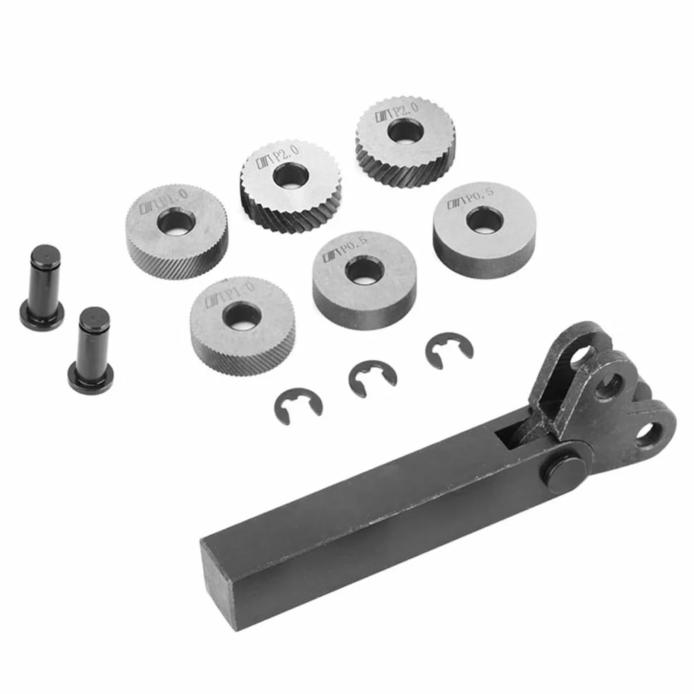 Rändelwerkzeug, Doppelrad-Rändelwerkzeug-Set, 7-teilig, 0,5/1,0/2,0 mm, Stahl, diagonales Doppelrad, lineares Rändel-Set, diagonales Rändelrad für Metalldrehmaschine