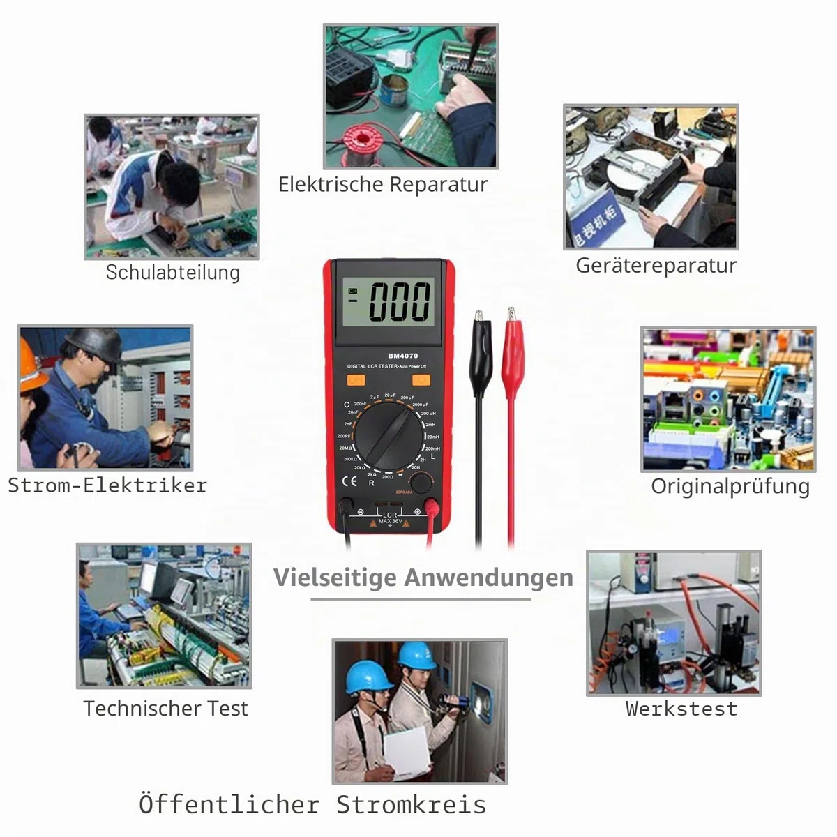 CMMWAY LCR Messgerät, Digitaler LCR Multimeter für Kapazitäts Induktivitäts Widerstand Diode Prüfen, LCR-Messgerät mit Umkehrbarer LCD Überspannung Anzeige, Krokodilklemme & Batterie