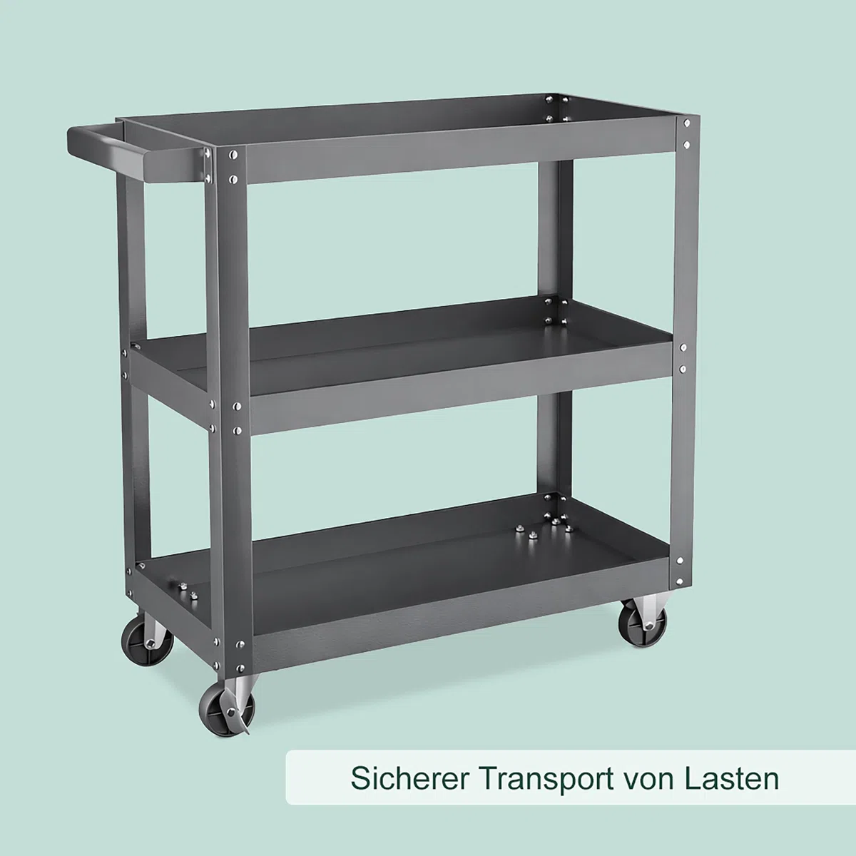 Relaxdays Werkstattwagen, Werkzeugwagen mit 3 Ebenen, mobiler Montagewagen, bis 100 kg belastbar, HBT: 76x78x35 cm, grau
