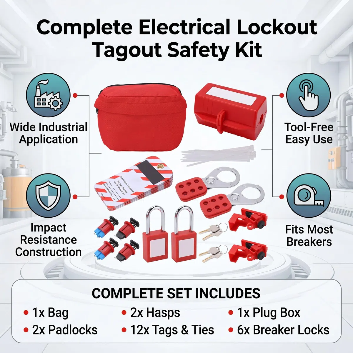 Lockout Tagout Kit für Elektrische Leistungsschalter, Elektrisches Lockout-Tagout-Kit Elektrischer Sicheres Vorhängeschloss Loto-Tag-Überfalle Komplettes Set für Industriechemikalien