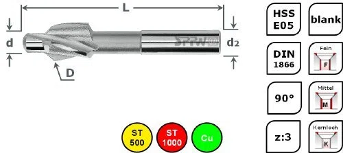 Zapfensenker HSS-E05 90° DIN1866 Ø19,0x8,5 M10 K