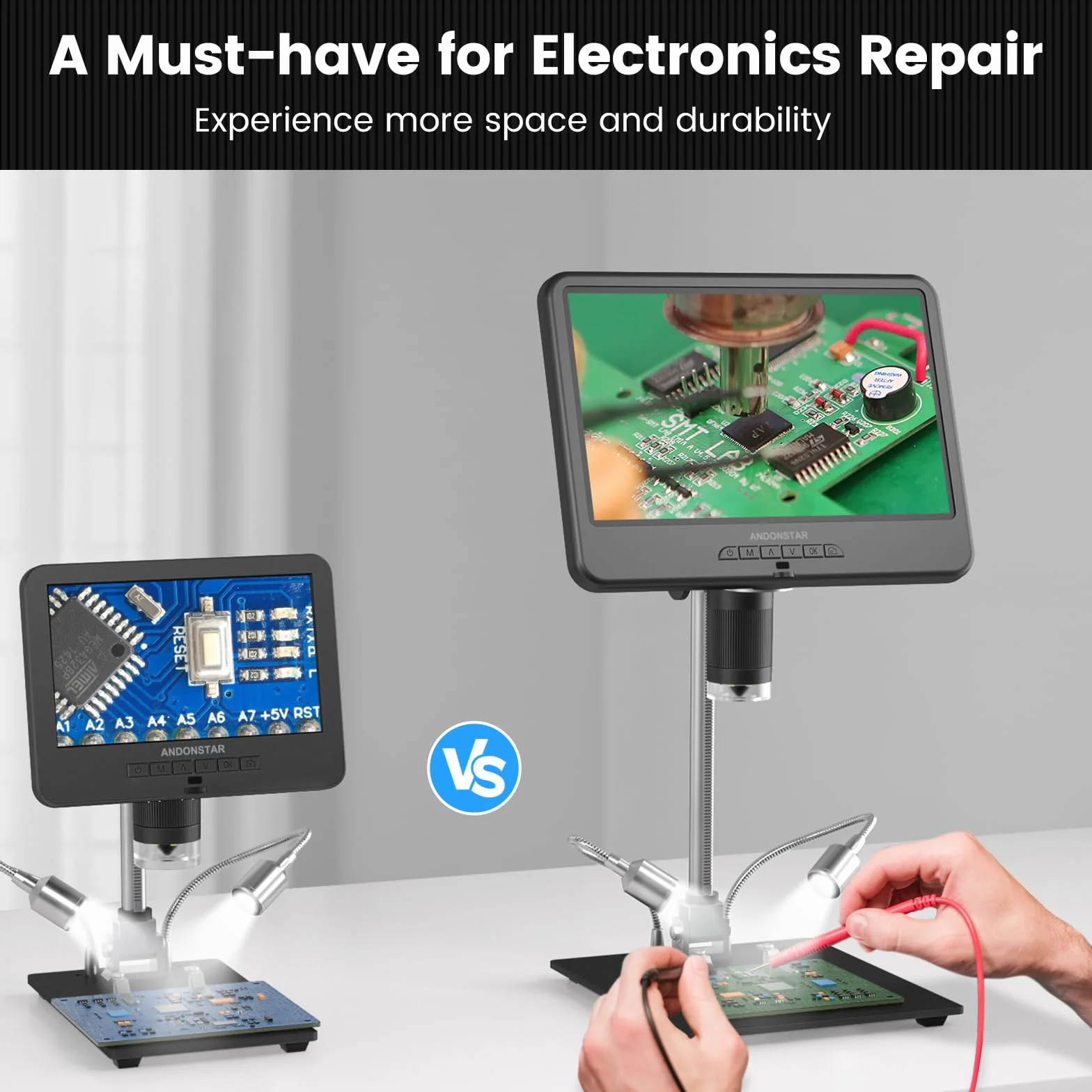 Andonstar AD210 10.1 Zoll LCD Digitales Mikroskop für Erwachsene, Lötmikroskop für Elektronikreparatur, Münzmikroskop Kamera mit Vollbildansicht für Fehlermünzen mit Licht