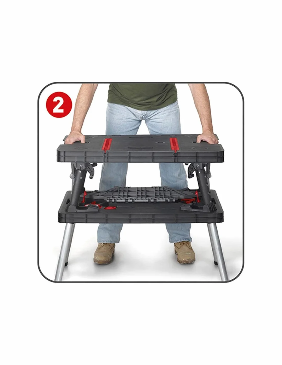 Keter Klappbarer Werkzeugtisch, 85 x 55,5 x 11,2 cm (geschlossen), 91 x 55,5 x 75,5 cm (offen); Tragkraft 450 kg; Farbe: Schwarz